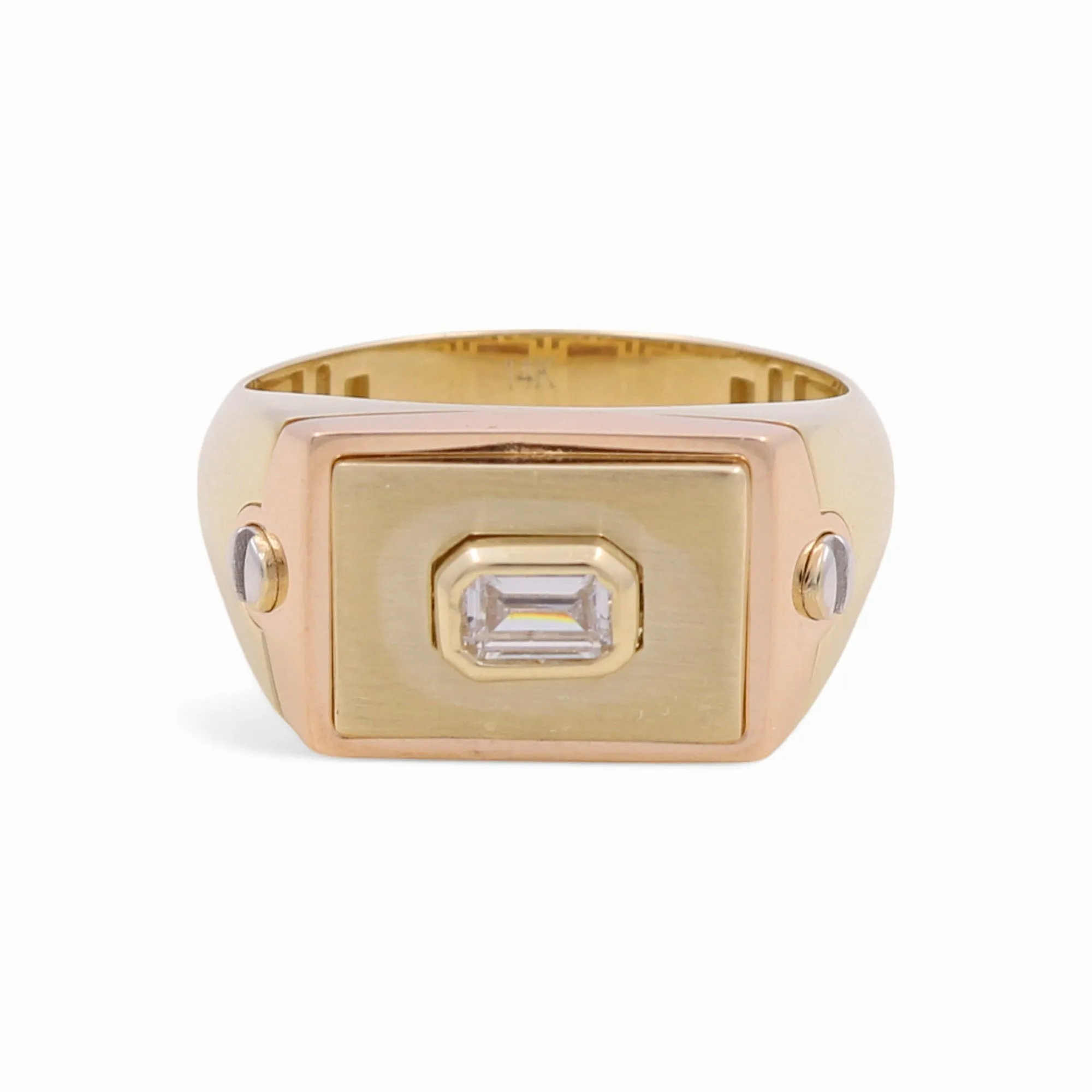 14K Yellow, White and Rose Gold Fashion Men's Ring with White Cz / Size: 11 / Weight: 5 GR / DPMR3T4FS-1