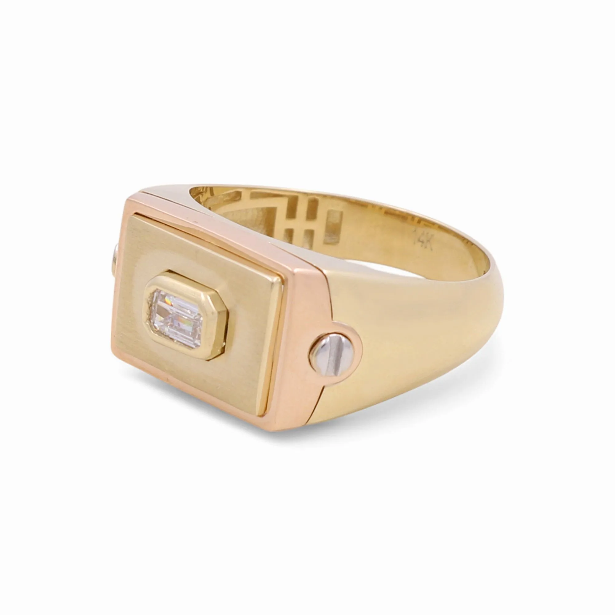 14K Yellow, White and Rose Gold Fashion Men's Ring with White Cz / Size: 11 / Weight: 5 GR / DPMR3T4FS-1