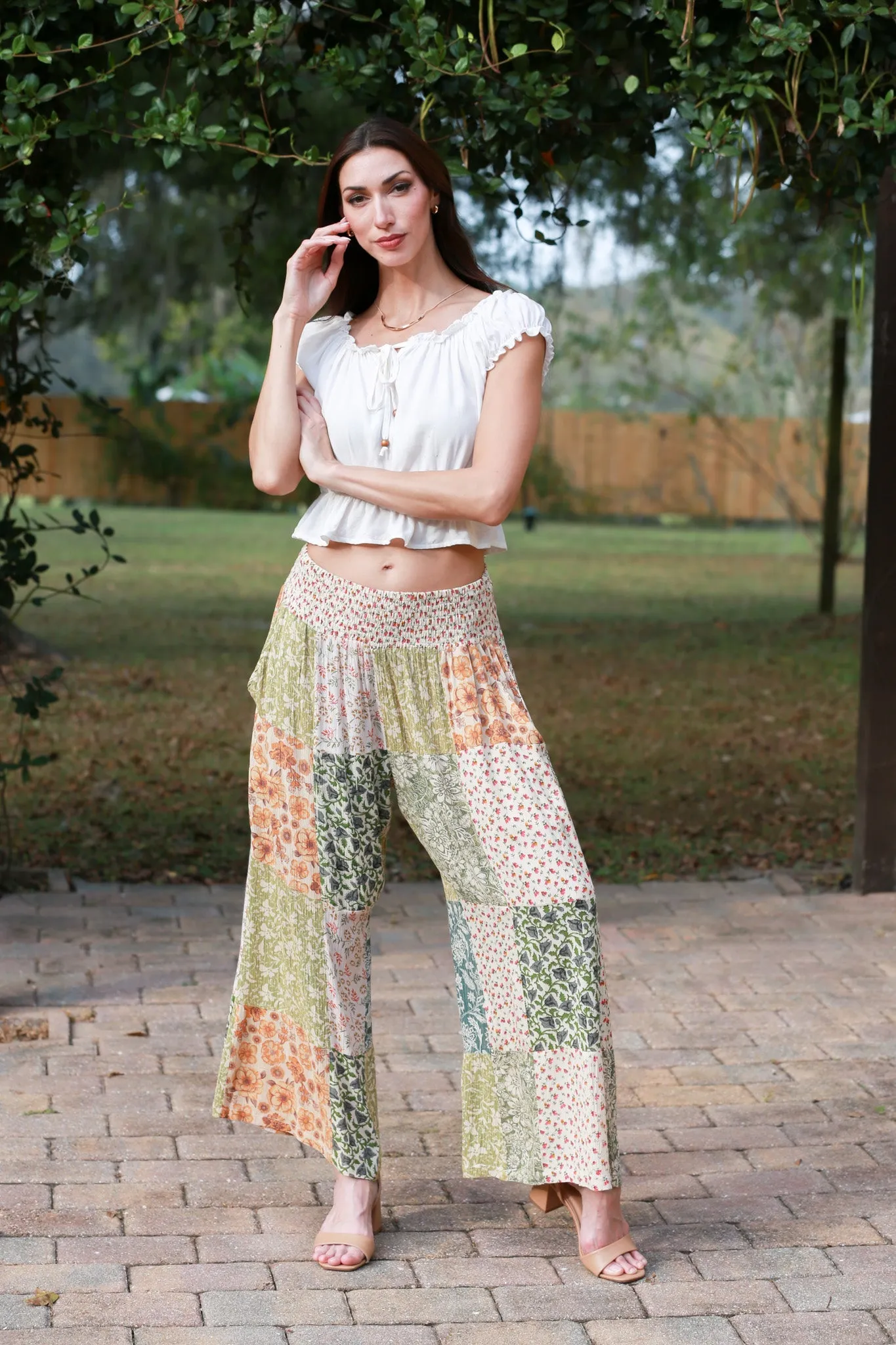 225204 Olive Bloom Hippie Patchwork Pants
