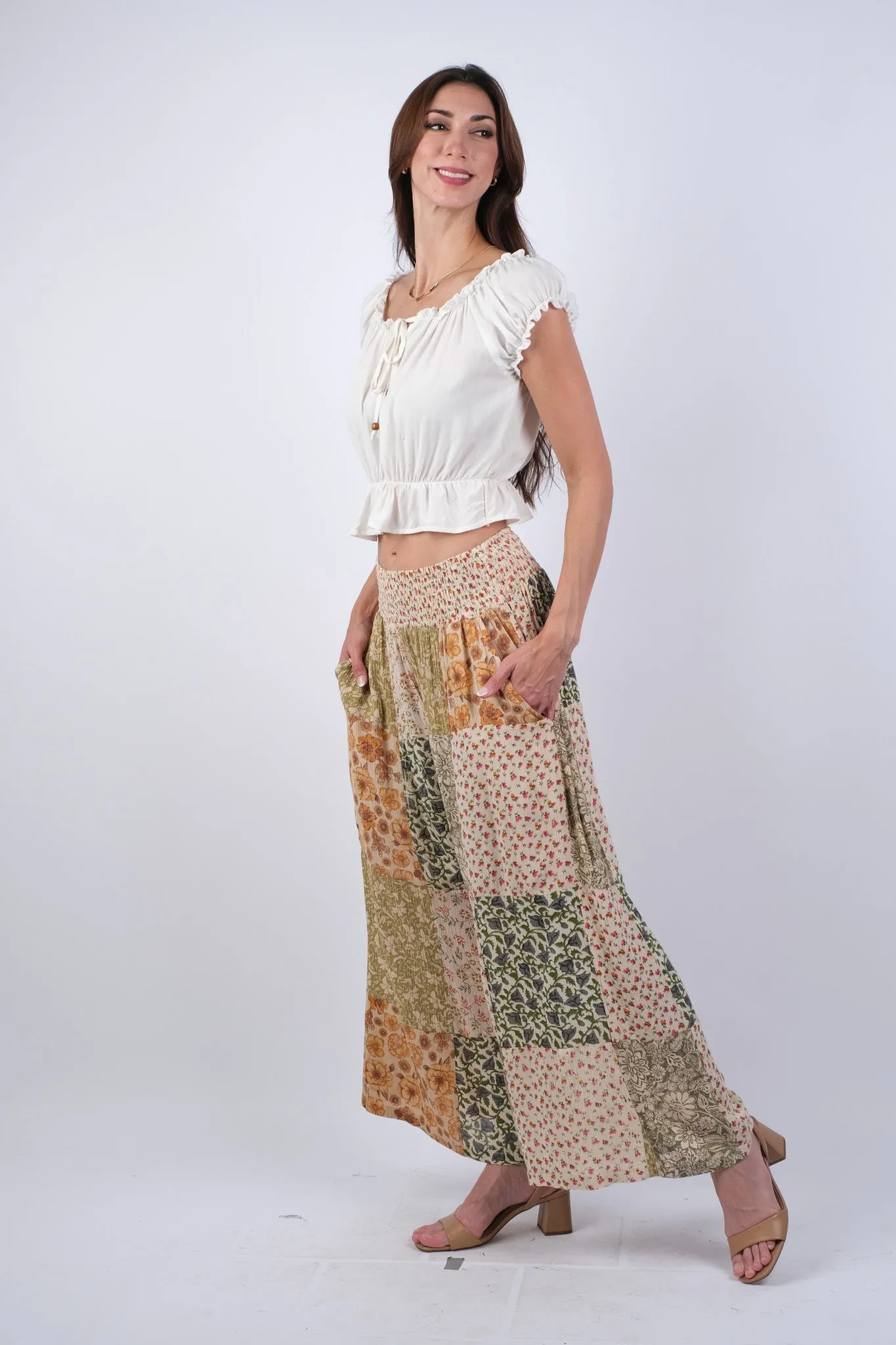 225204 Olive Bloom Hippie Patchwork Pants