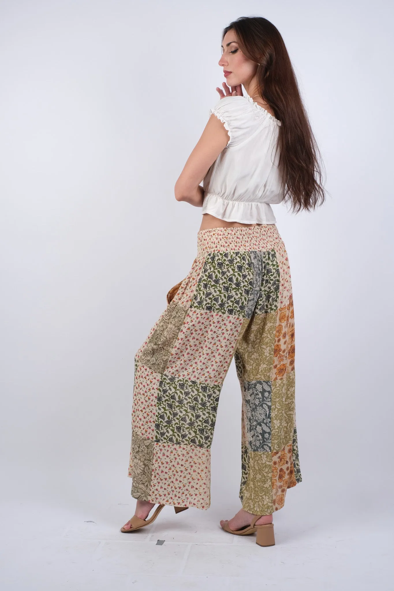 225204 Olive Bloom Hippie Patchwork Pants