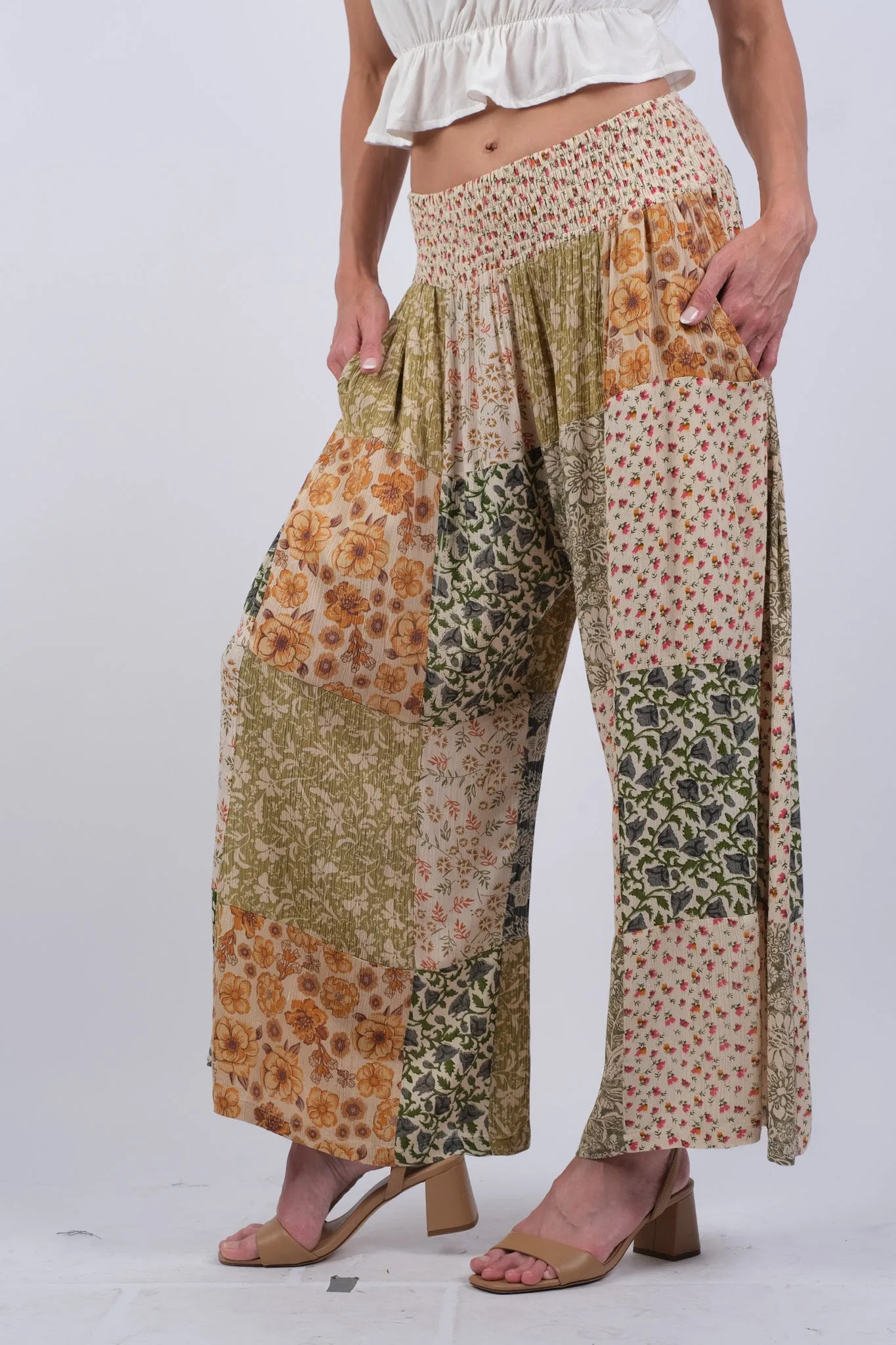 225204 Olive Bloom Hippie Patchwork Pants