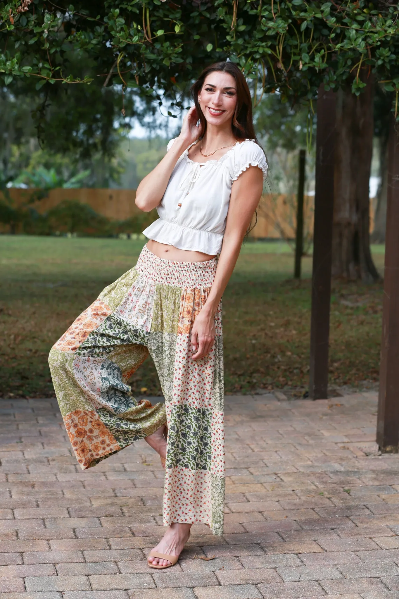 225204 Olive Bloom Hippie Patchwork Pants
