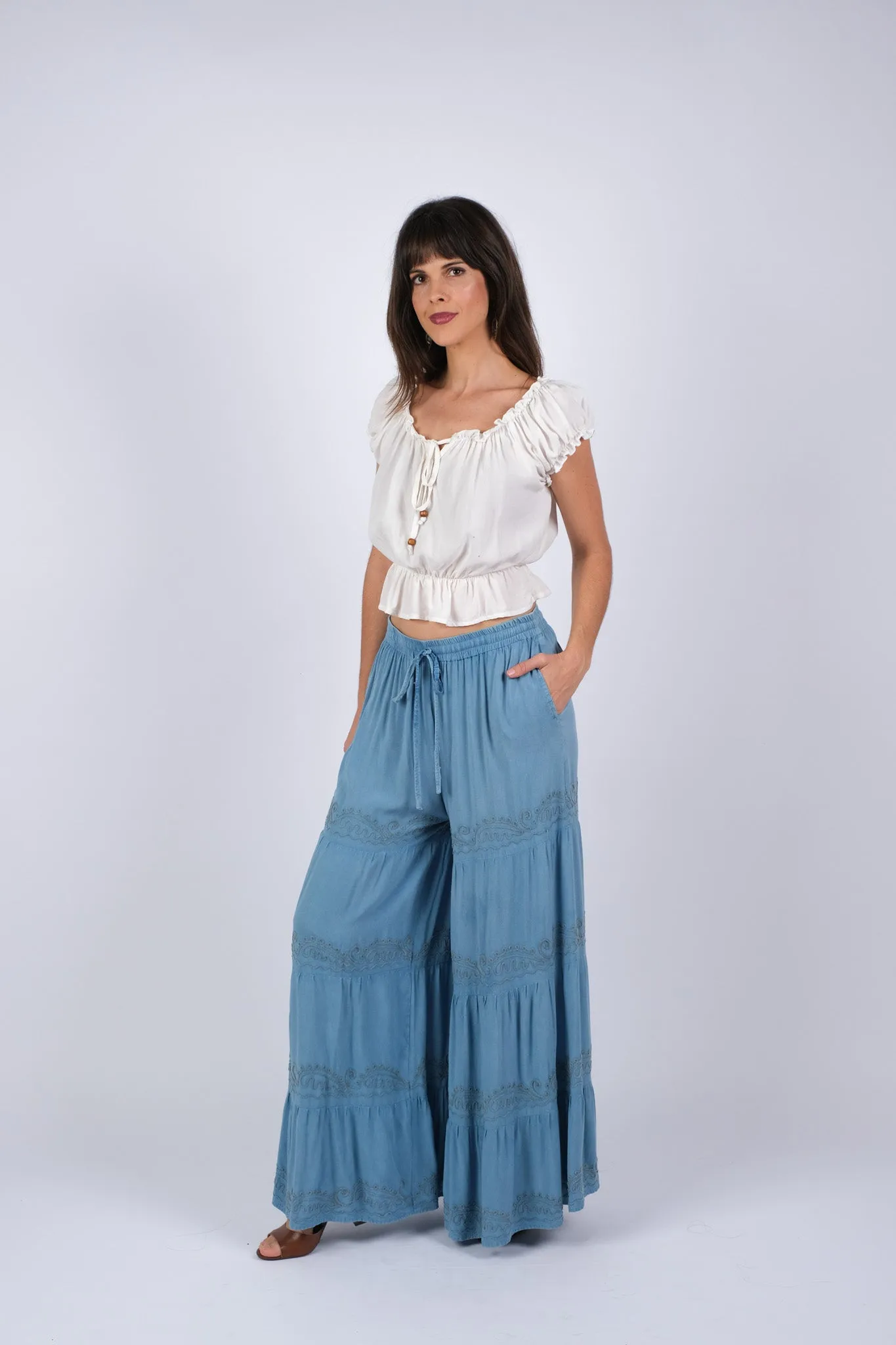 225224 Embroidered Artisan Blue Pants