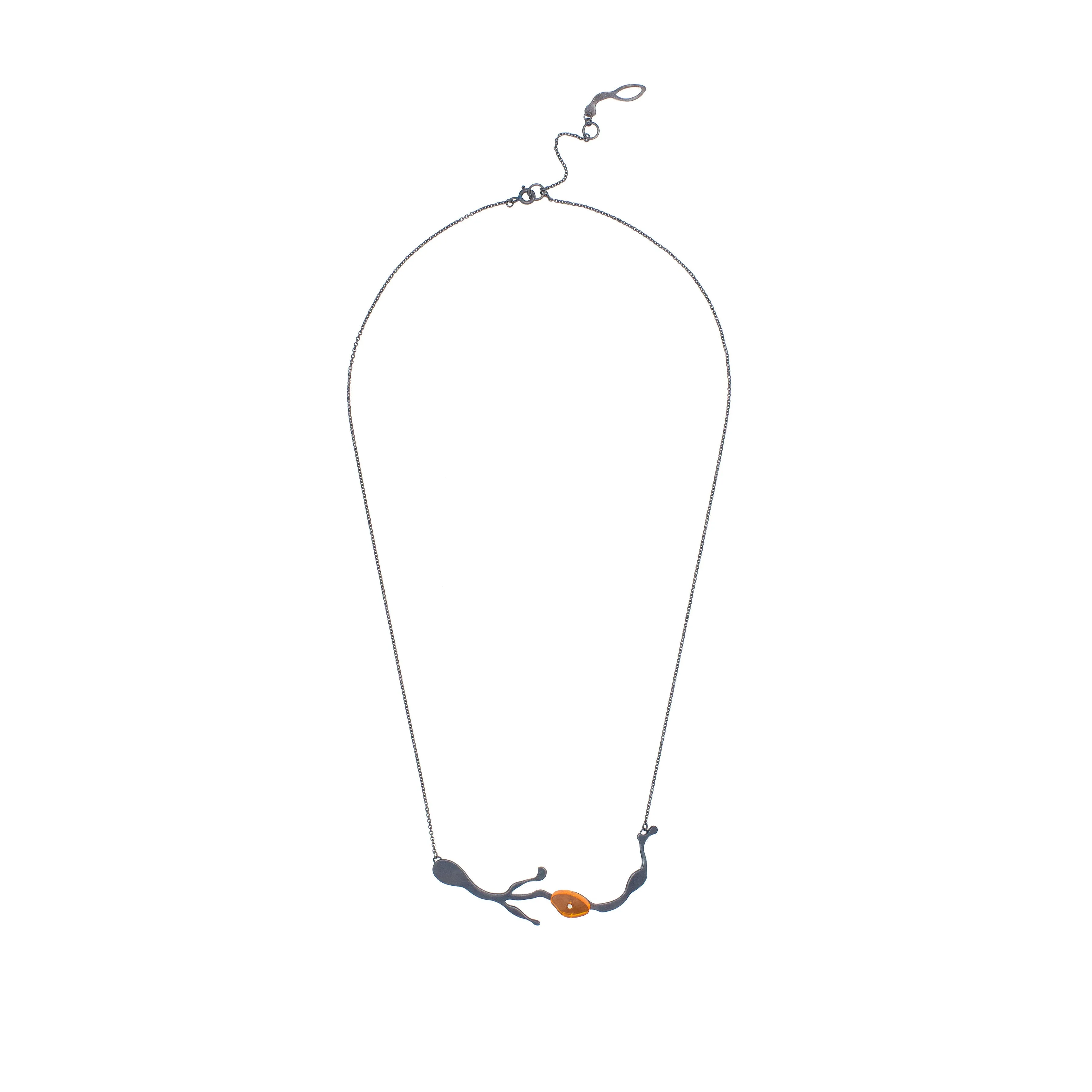 Adjustable Seaweed Collar Necklace in Oxidized Silver