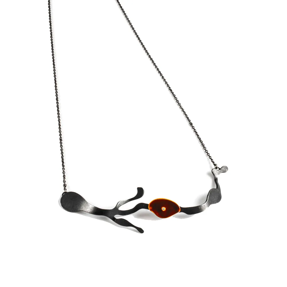 Adjustable Seaweed Collar Necklace in Oxidized Silver