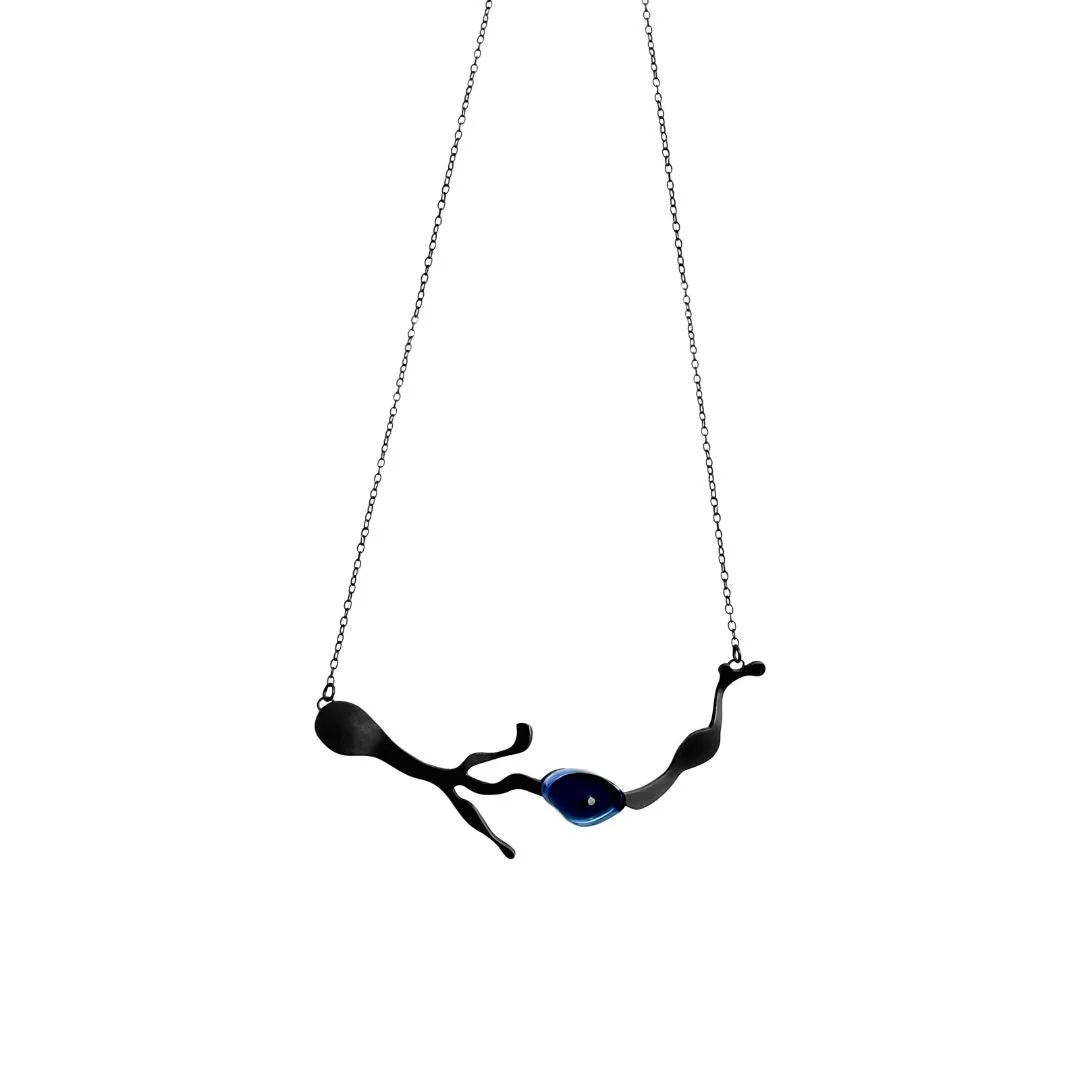 Adjustable Seaweed Collar Necklace in Oxidized Silver
