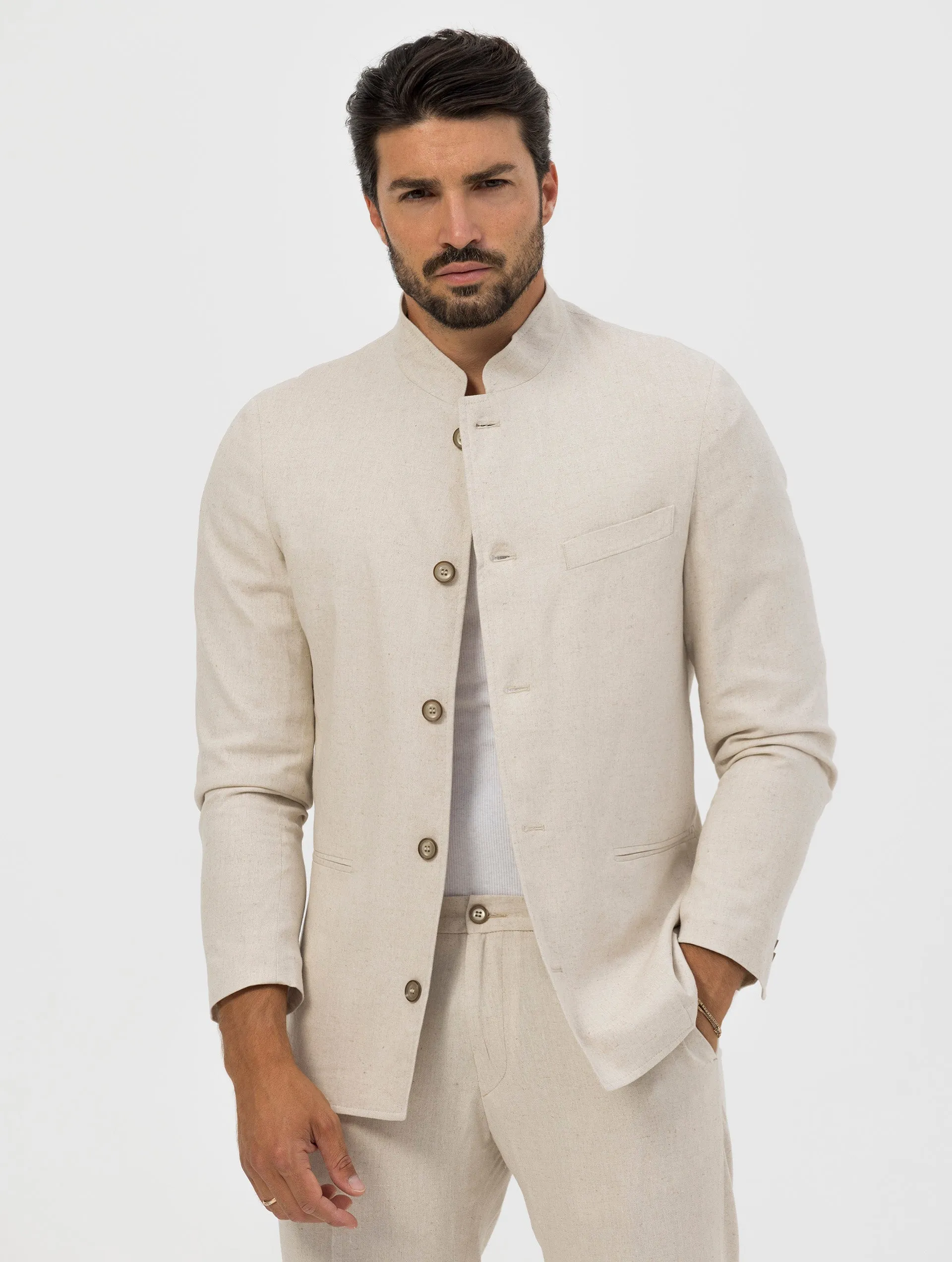 AKITA SINGLE BREASTED BLAZER IN BEIGE