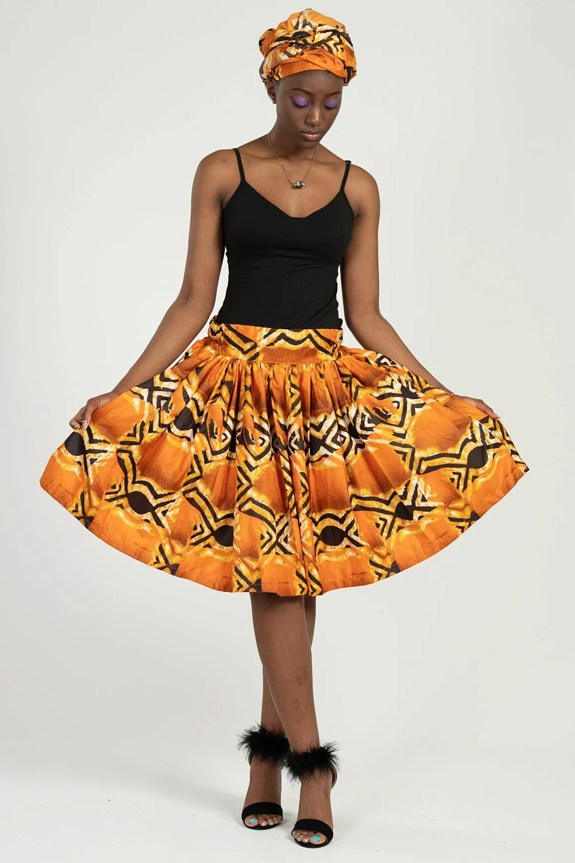 Ayo African Print Mini Skirt - Orange / Black