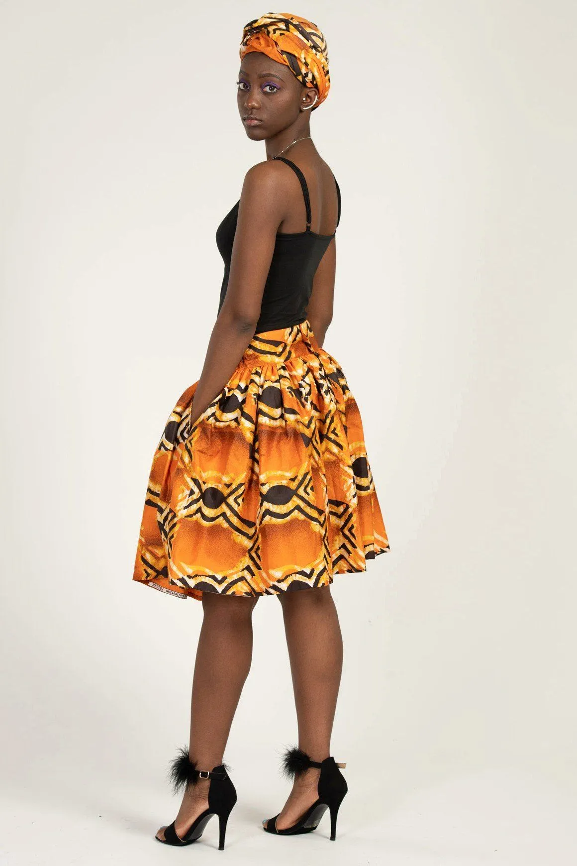 Ayo African Print Mini Skirt - Orange / Black