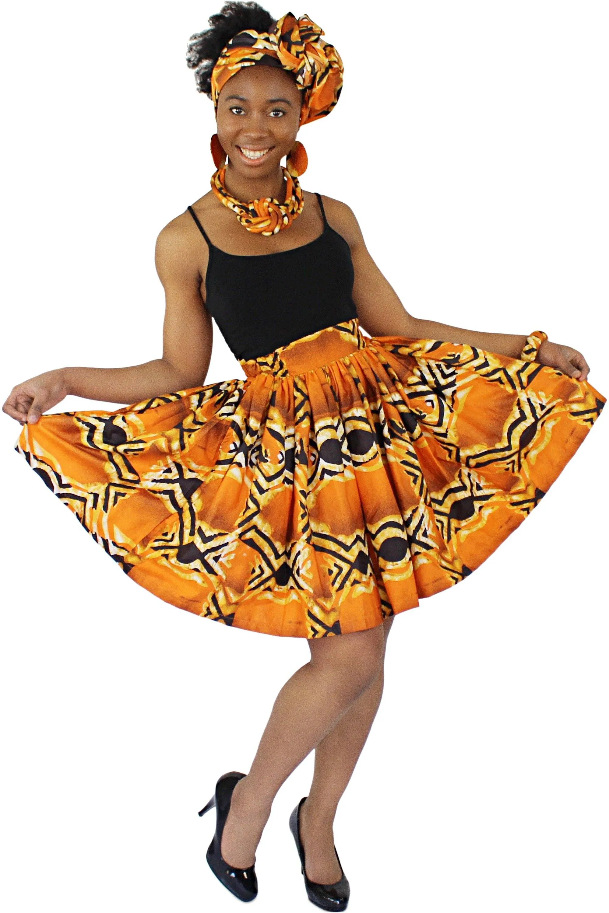 Ayo African Print Mini Skirt - Orange / Black