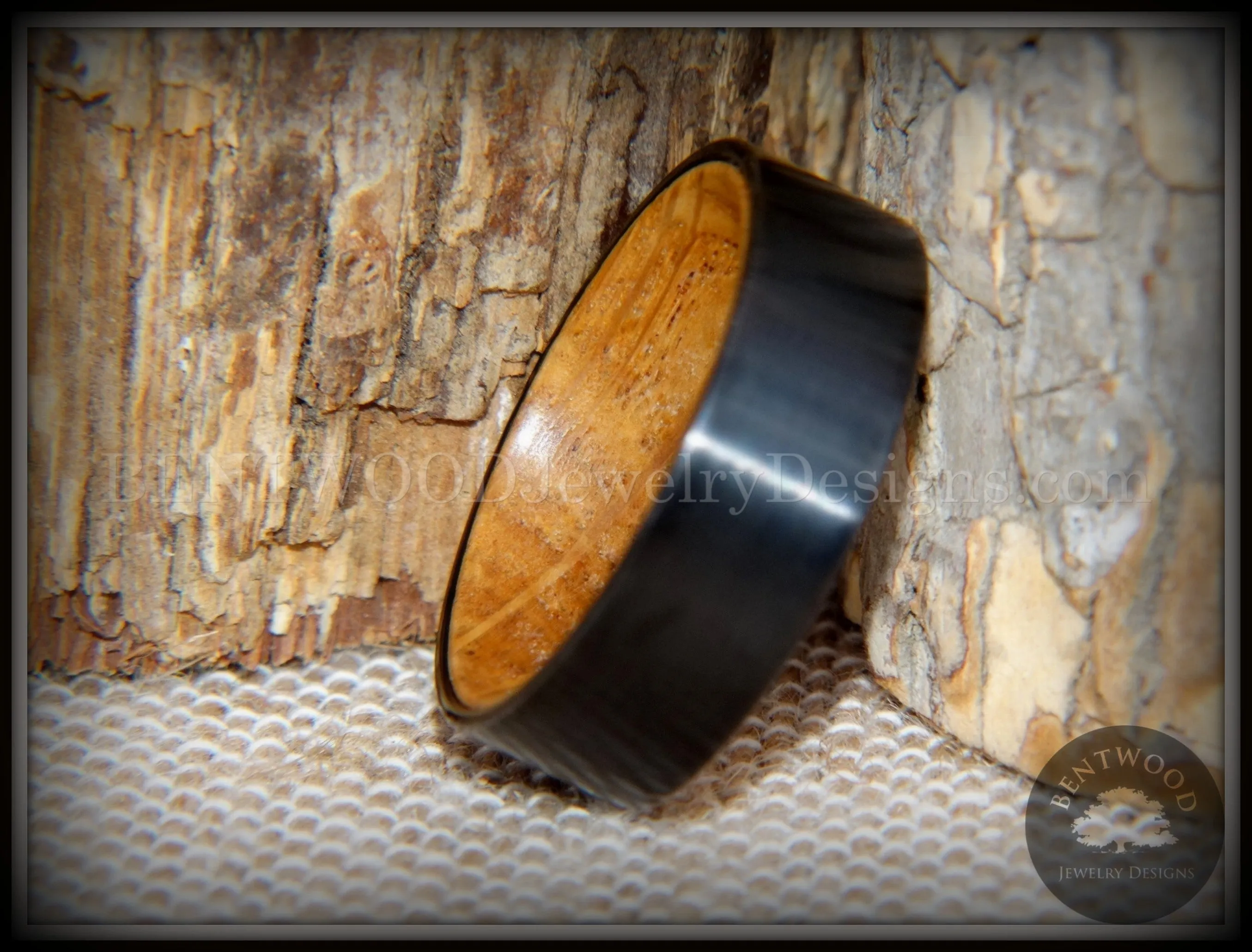 Bentwood Ring - "Rugged & Refined" Whiskey Oak and Tungsten Carbide Black
