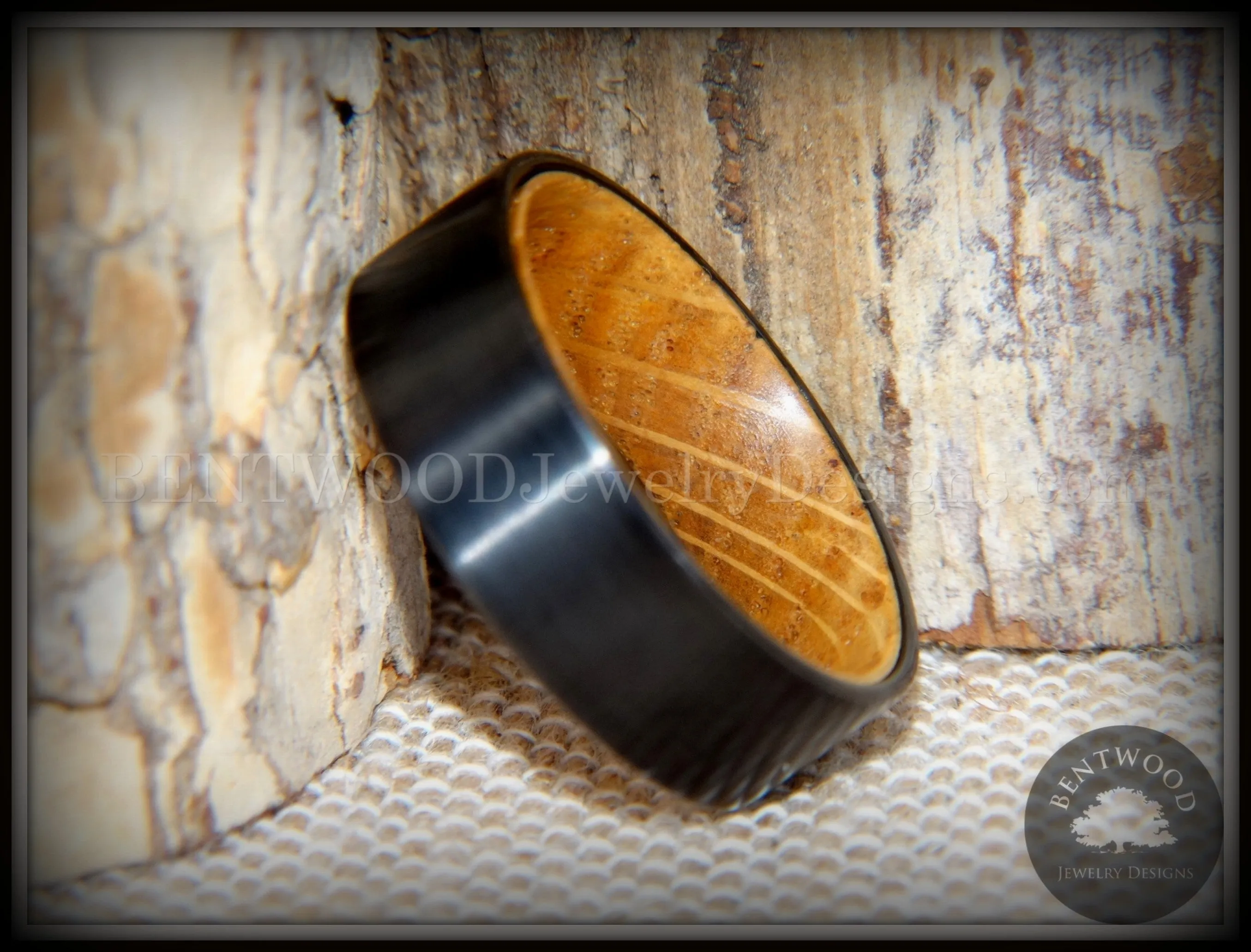 Bentwood Ring - "Rugged & Refined" Whiskey Oak and Tungsten Carbide Black