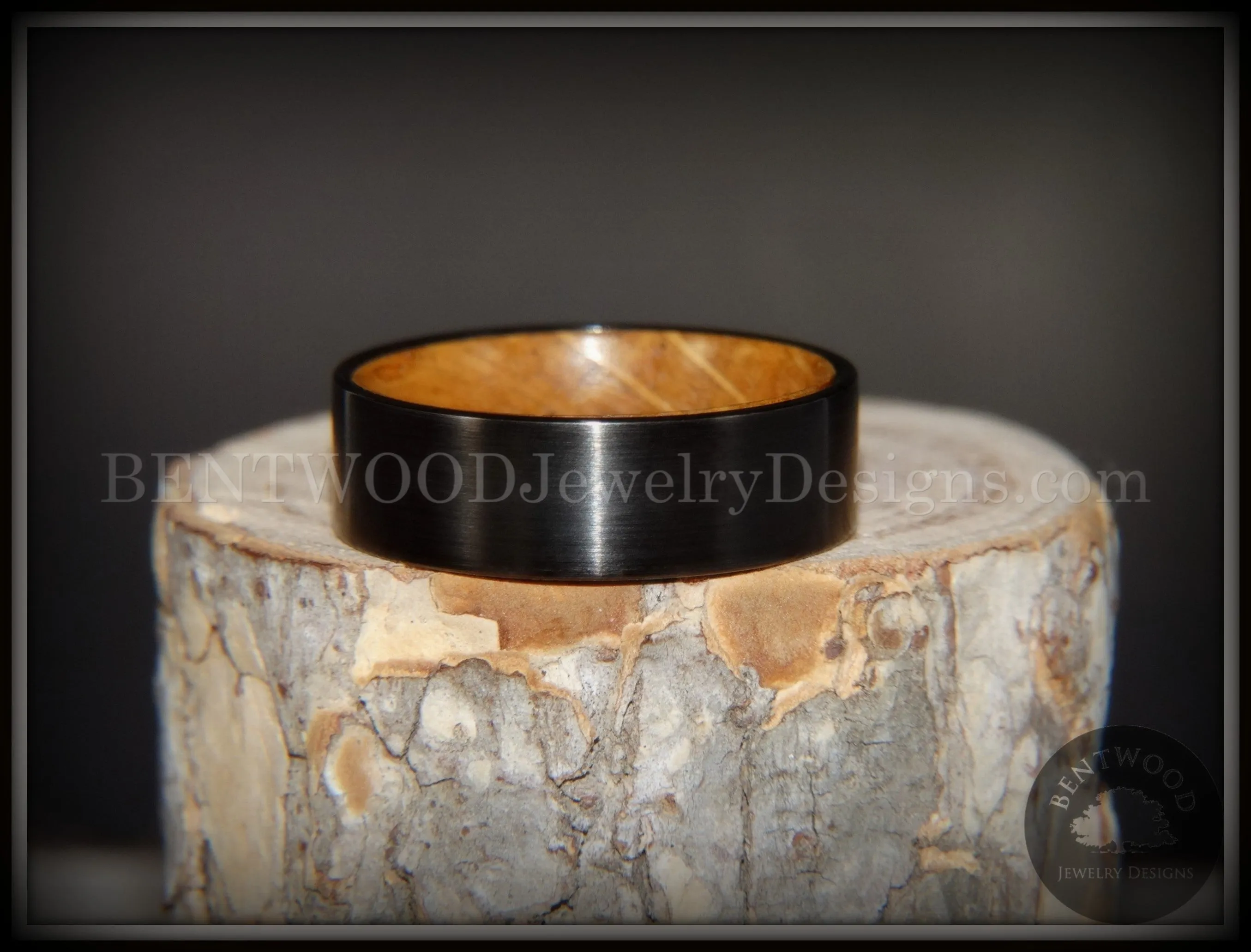 Bentwood Ring - "Rugged & Refined" Whiskey Oak and Tungsten Carbide Black