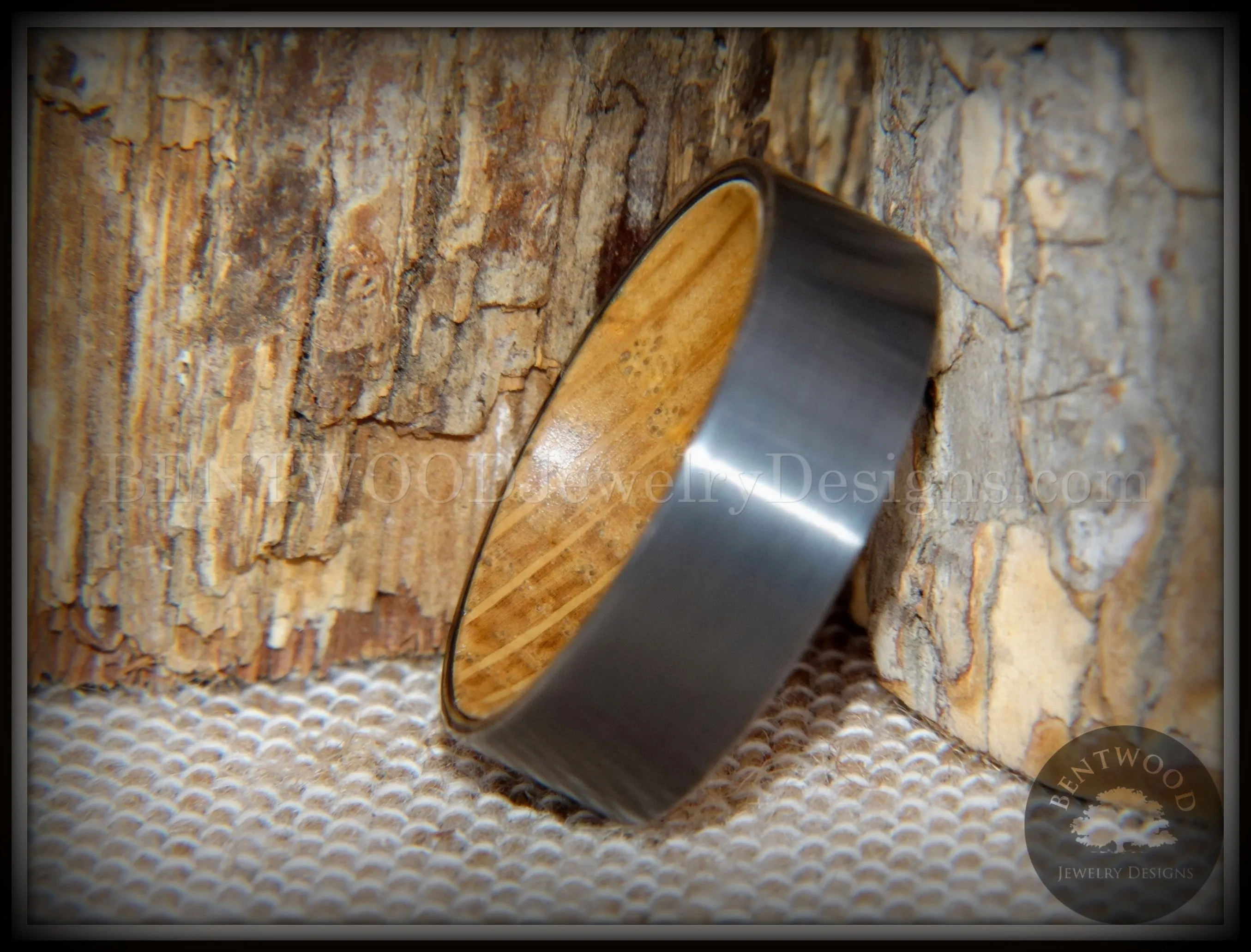 Bentwood Ring - "Rugged & Refined" Whiskey Oak and Tungsten Carbide Gunmetal Gray