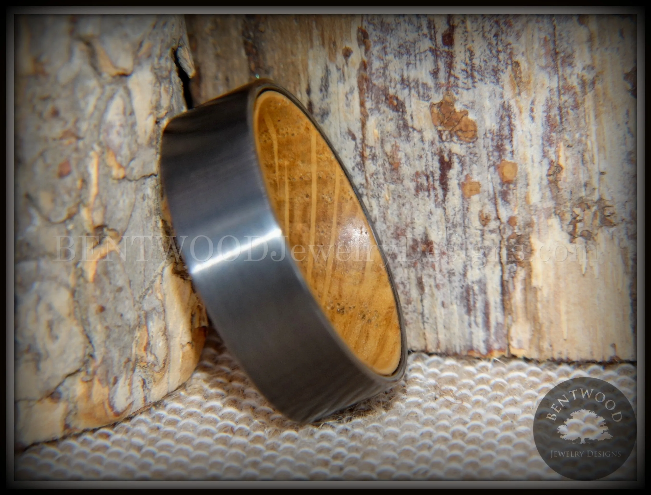 Bentwood Ring - "Rugged & Refined" Whiskey Oak and Tungsten Carbide Gunmetal Gray
