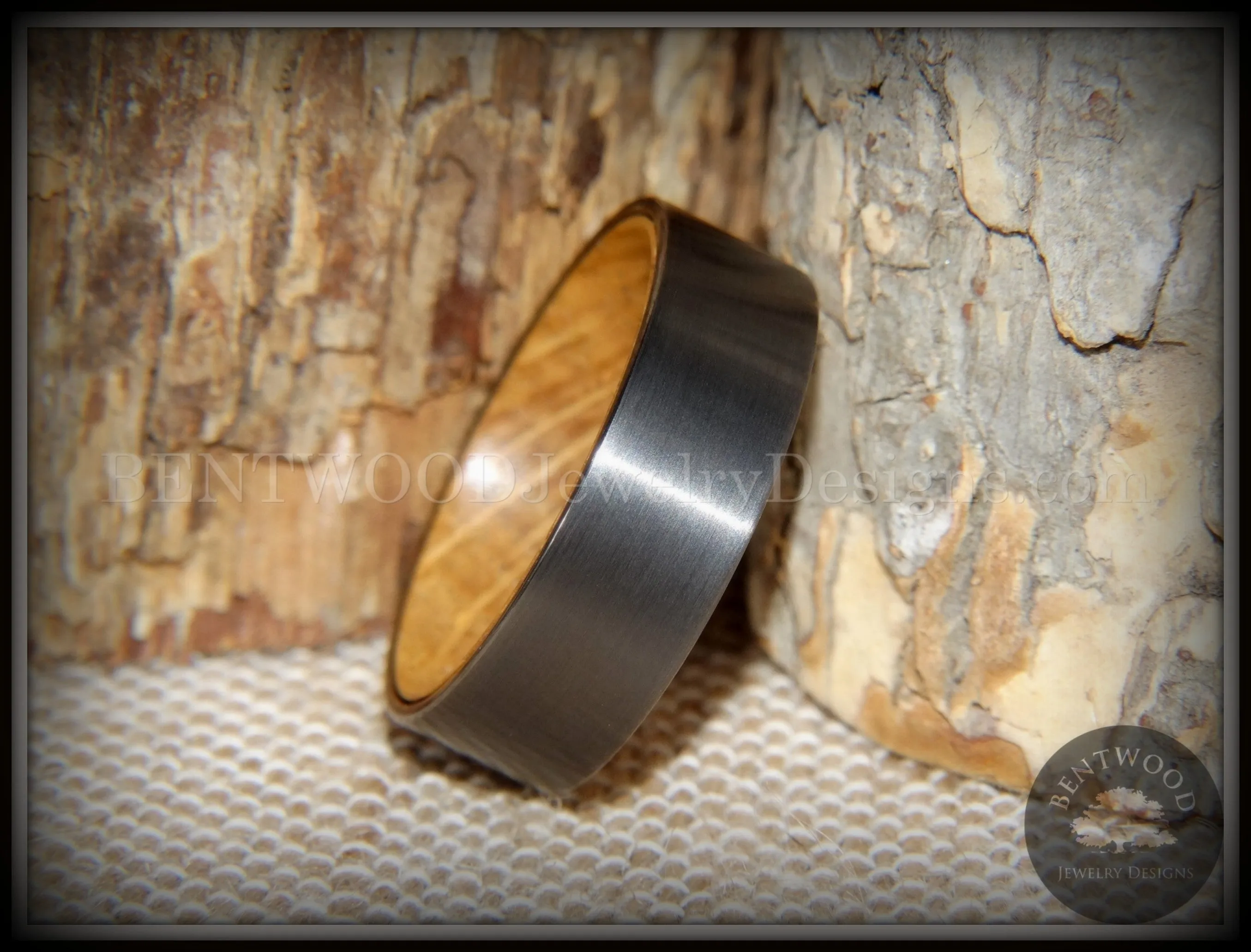 Bentwood Ring - "Rugged & Refined" Whiskey Oak and Tungsten Carbide Gunmetal Gray