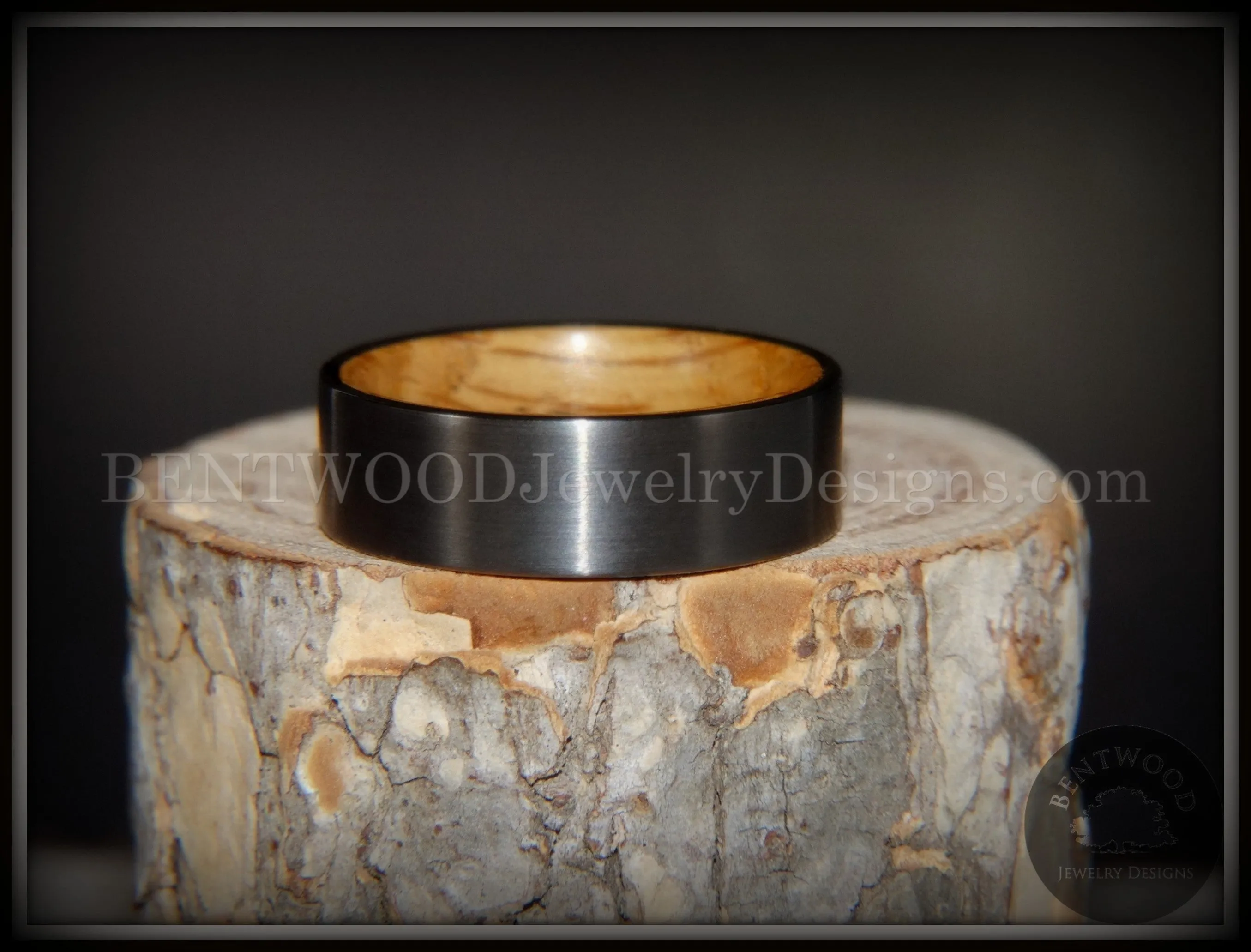 Bentwood Ring - "Rugged & Refined" Whiskey Oak and Tungsten Carbide Gunmetal Gray