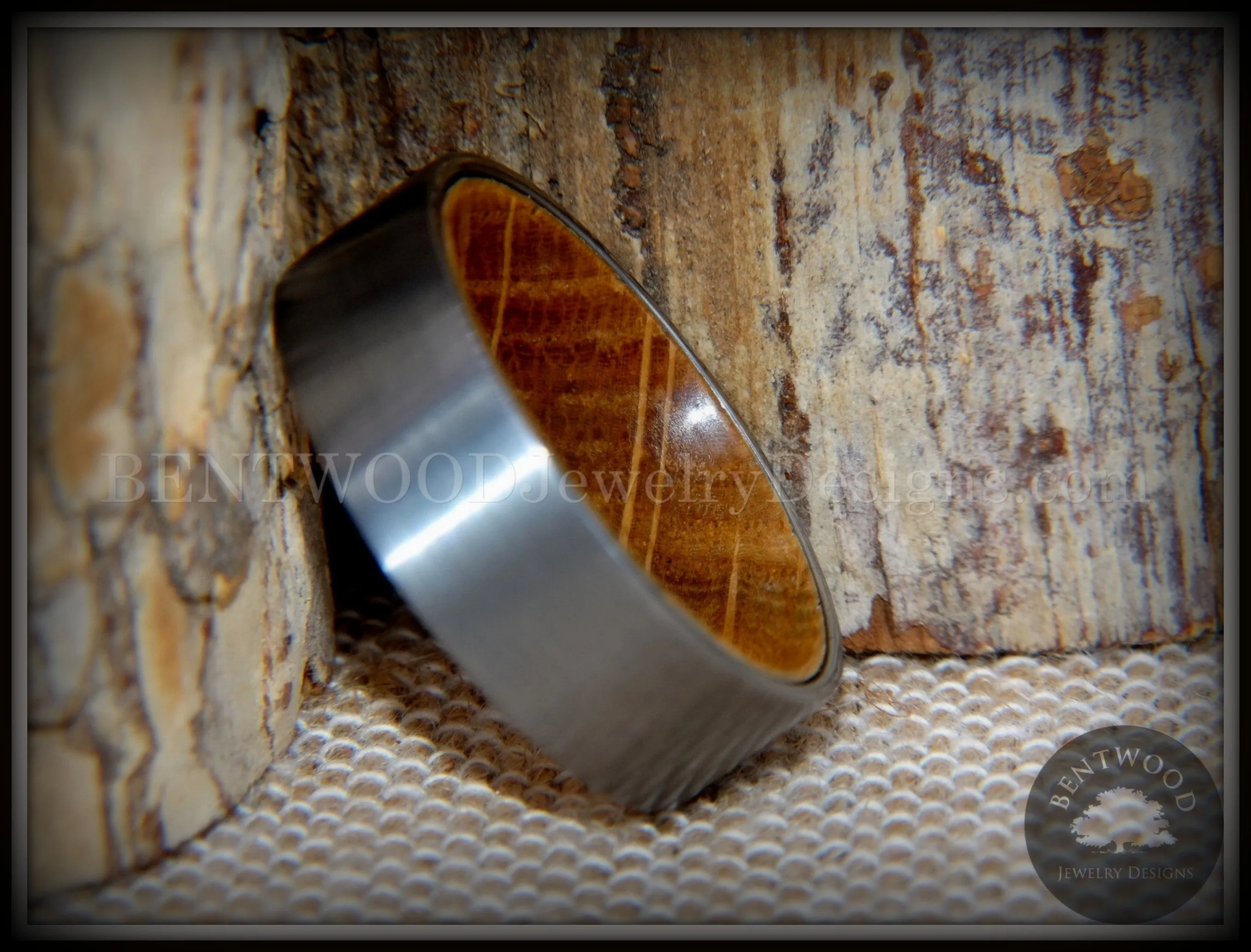 Bentwood Ring - "Rugged & Refined" Whiskey Oak and Tungsten Carbide Silver