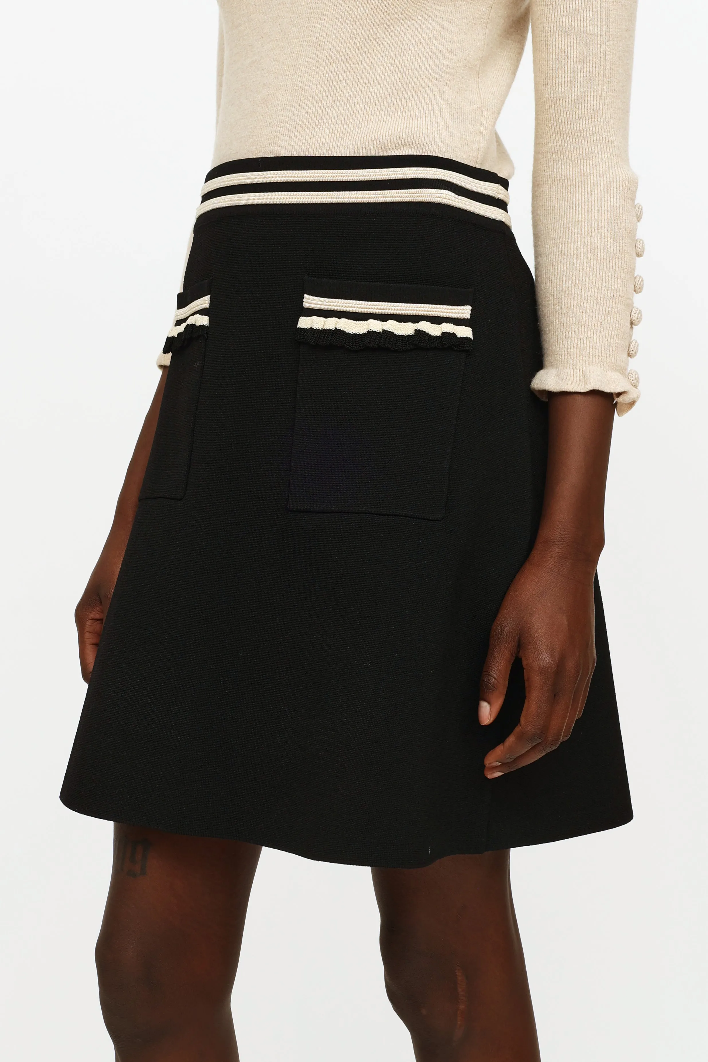 Black & Beige Knit Midi Skirt