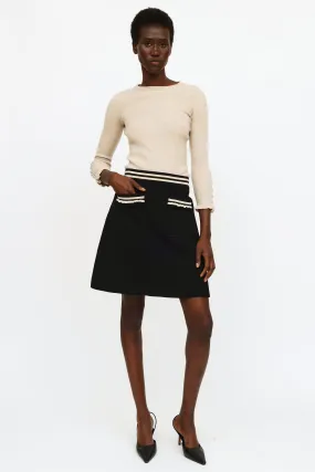 Black & Beige Knit Midi Skirt