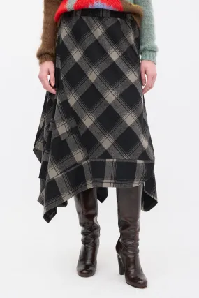 Black & Beige Wool Plaid Handkerchief Skirt