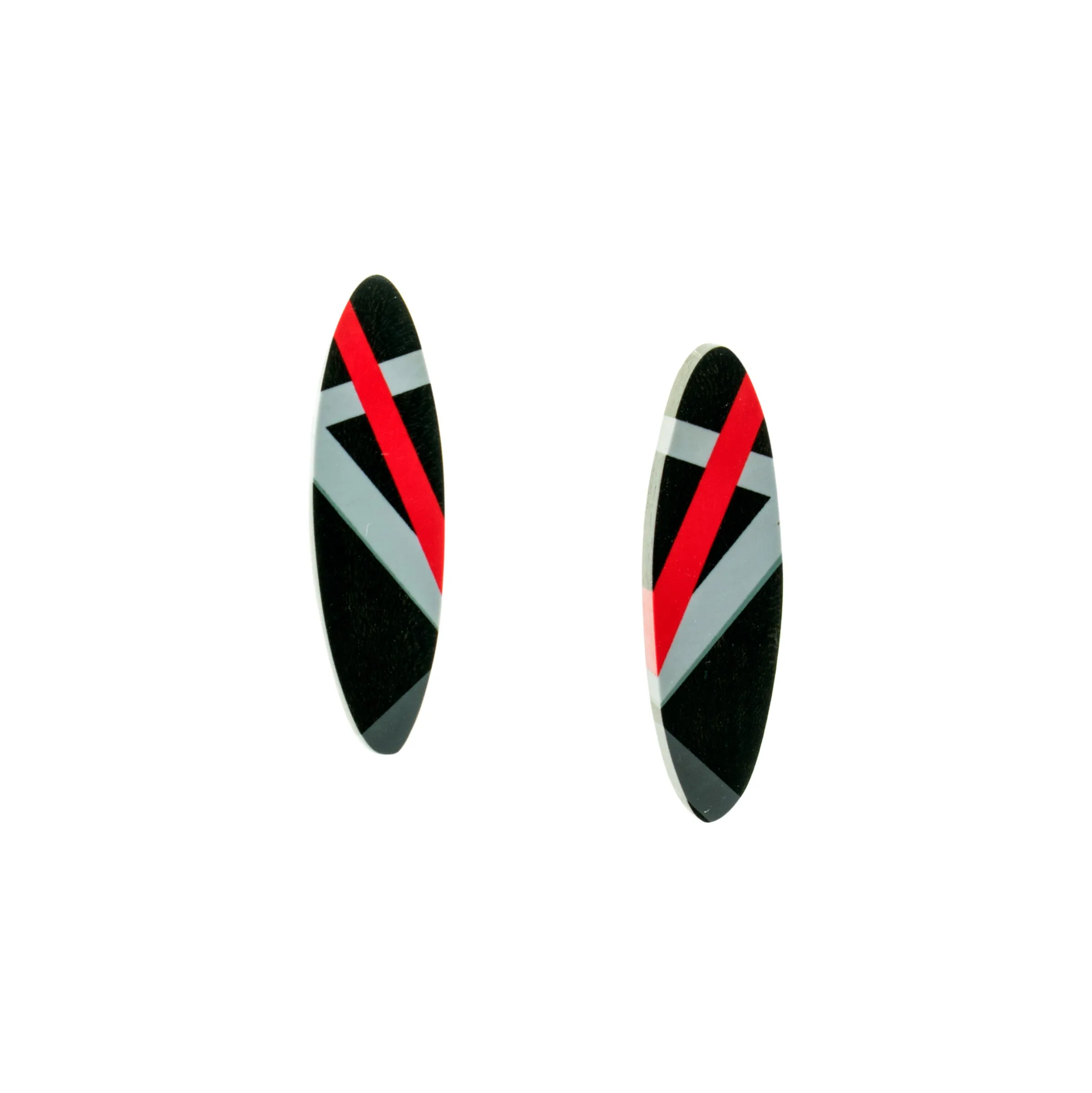 Black   Red Ebony Wood Long Oval Post Earrings