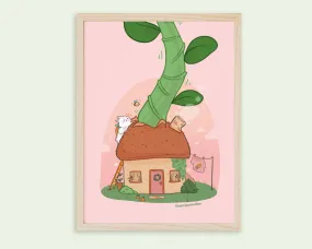 Bonbun & The Beanstalk Art Print | Whimsical Fantasy Decor | Kawaii Cottagecore Illustration for Home & Nursery