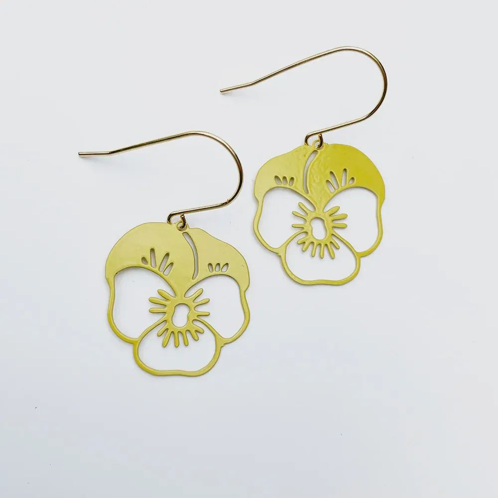 Denz | Mini Pansy Flower earrings in Yellow