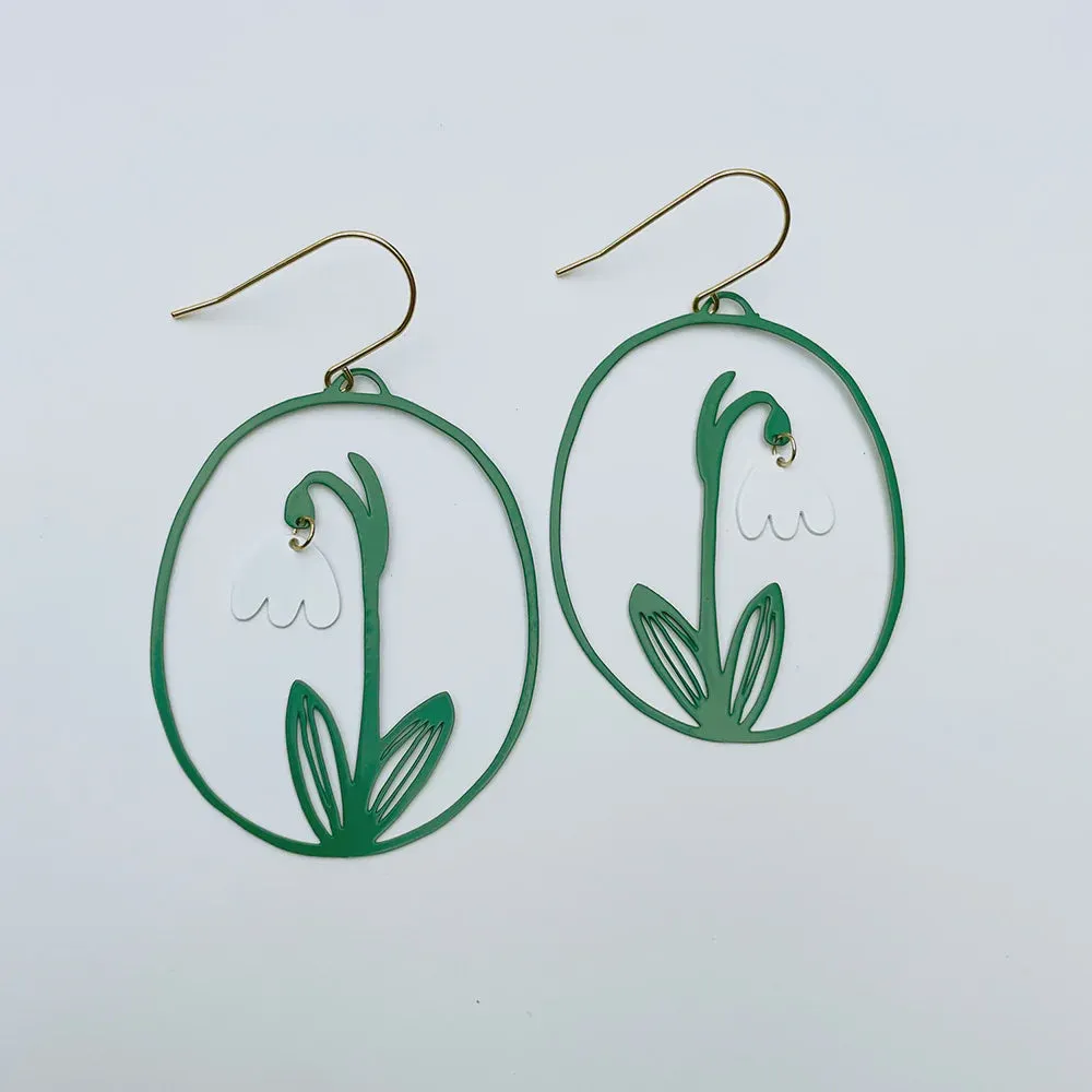 Denz | Snowdrop Flower dangle earrings in White/Green