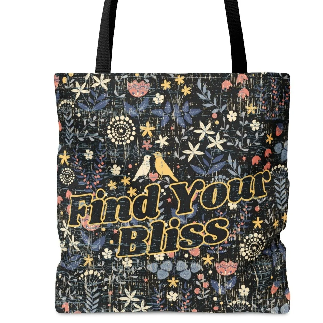 Find Your Bliss on Whimsical Floral Background Large Tote Bag - Inspirational Chic Accessory