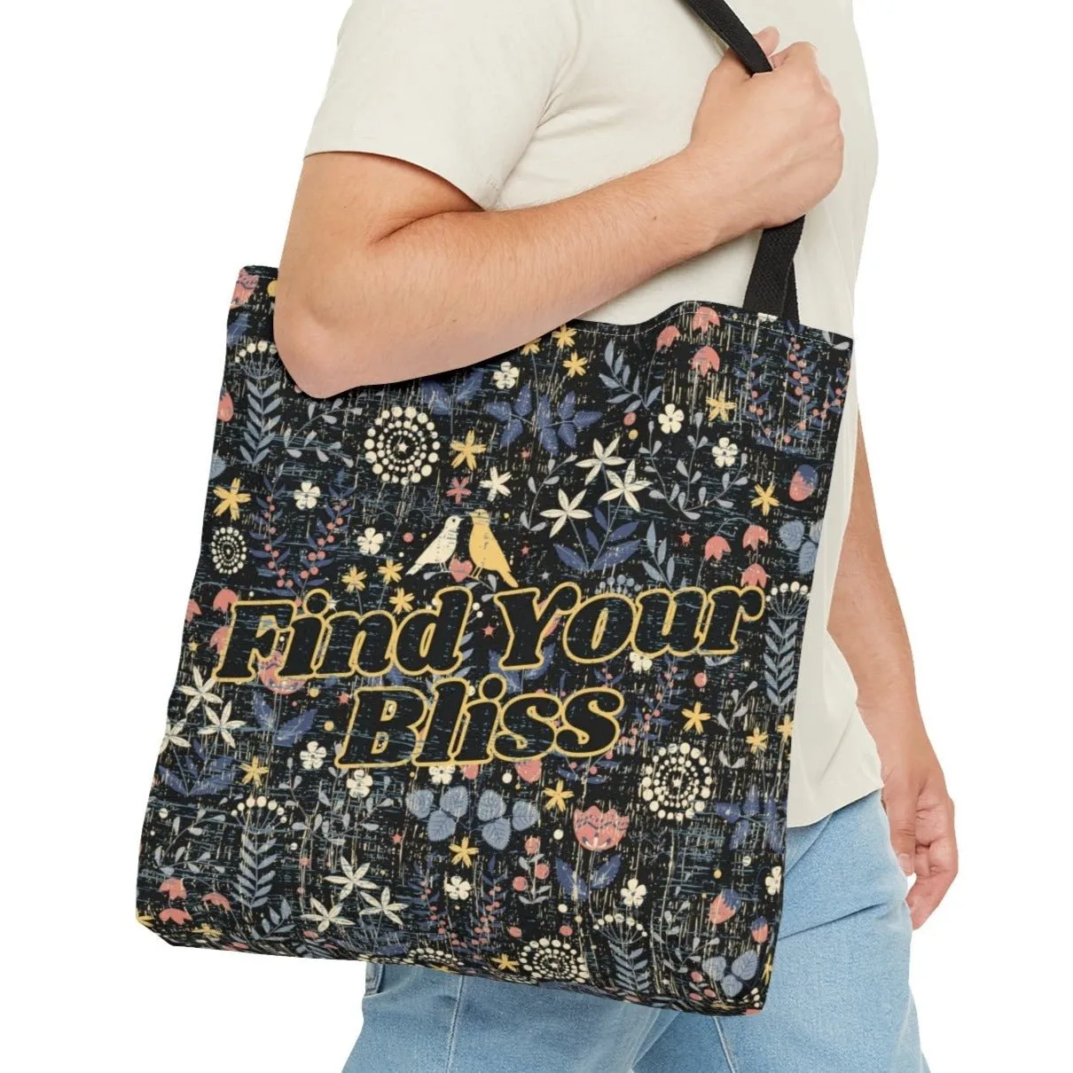 Find Your Bliss on Whimsical Floral Background Large Tote Bag - Inspirational Chic Accessory
