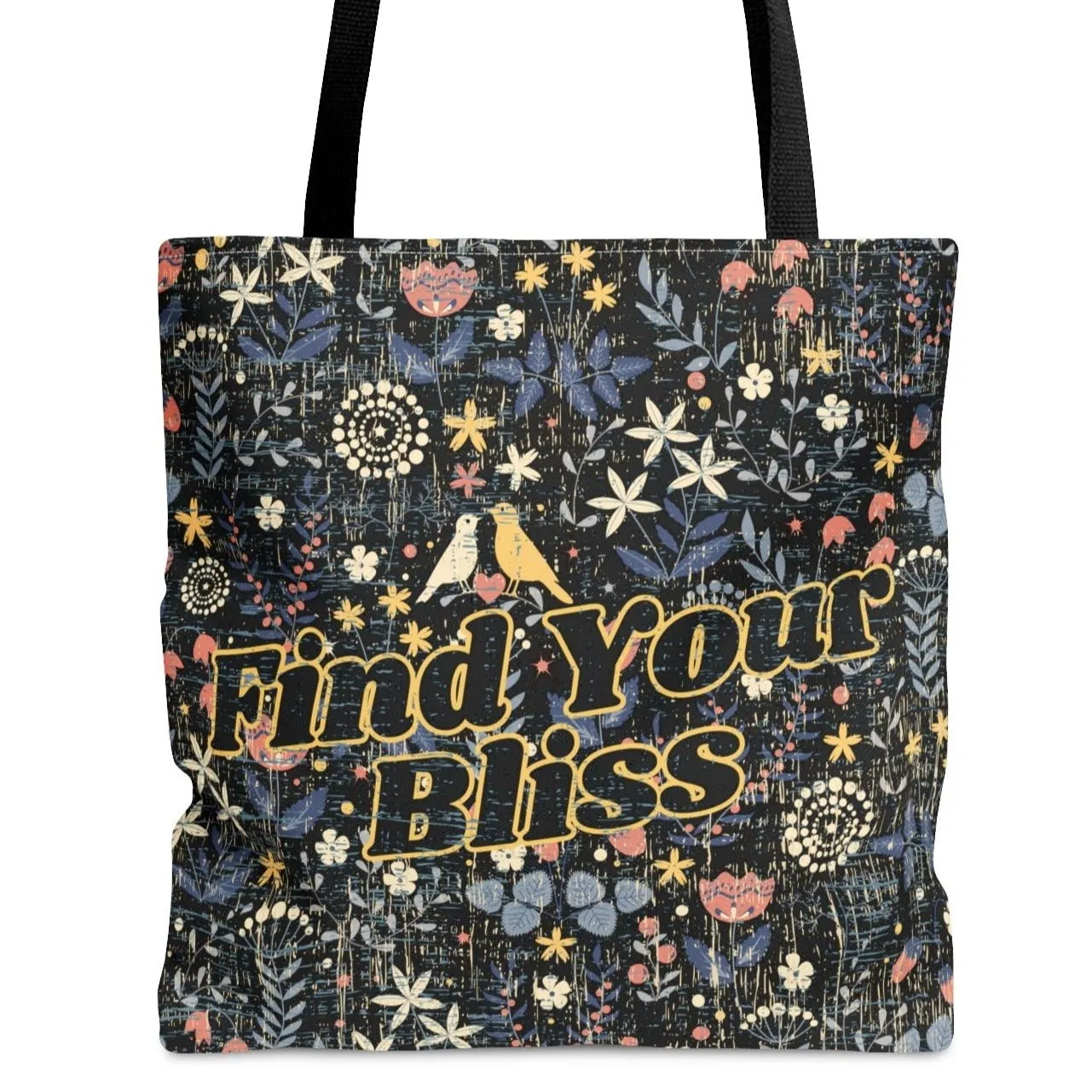 Find Your Bliss on Whimsical Floral Background Large Tote Bag - Inspirational Chic Accessory