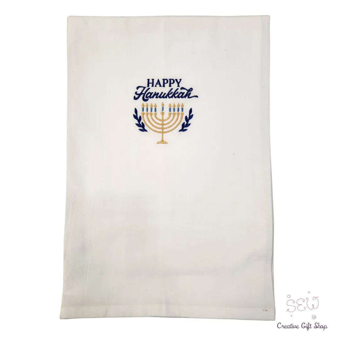 Happy Hanukkah menorah Embroidered Towel