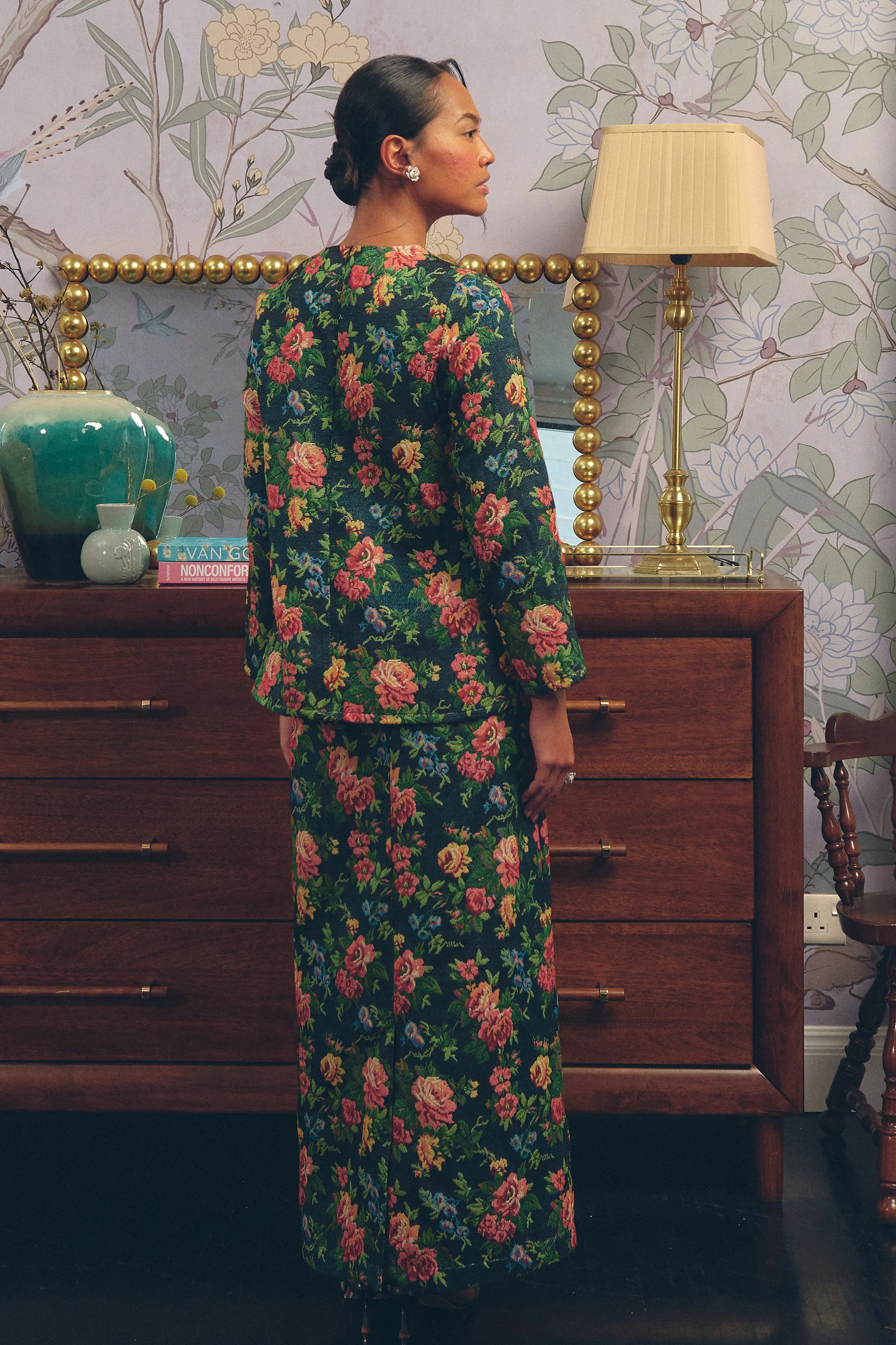 Heritage Brocade Skirt in Earl Grey