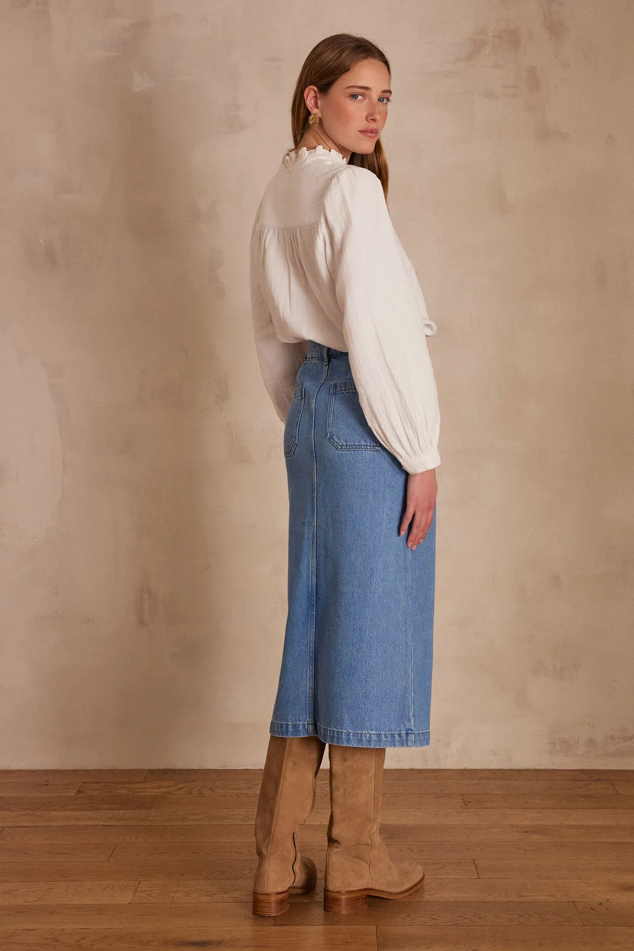 JOYCE BUTONNED MIDI DENIM SKIRT
