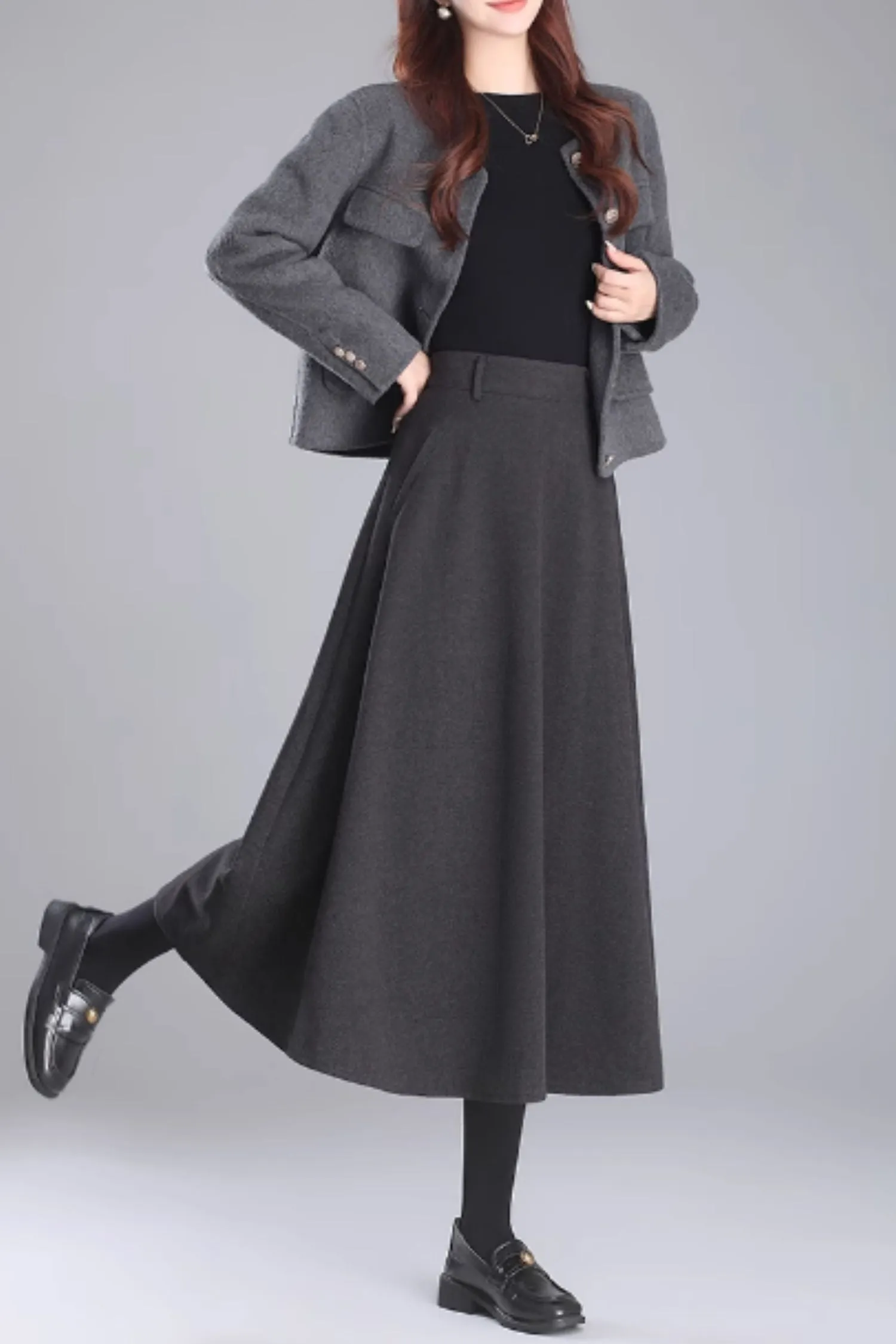 Midi winter wool skirt with pockets 5469