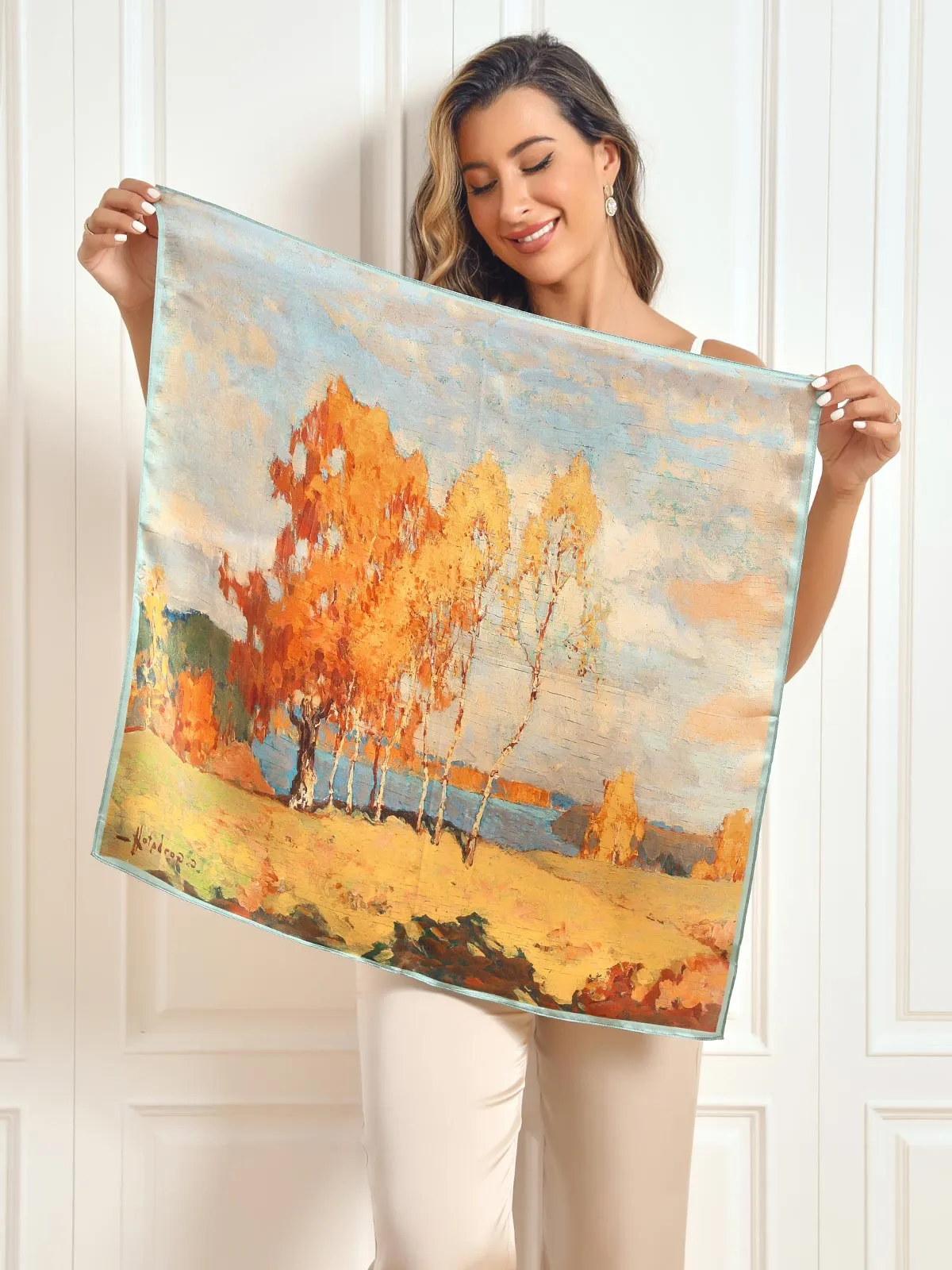 Pure Silk Oil Painting Square Scarf 68x68cm/26.8
