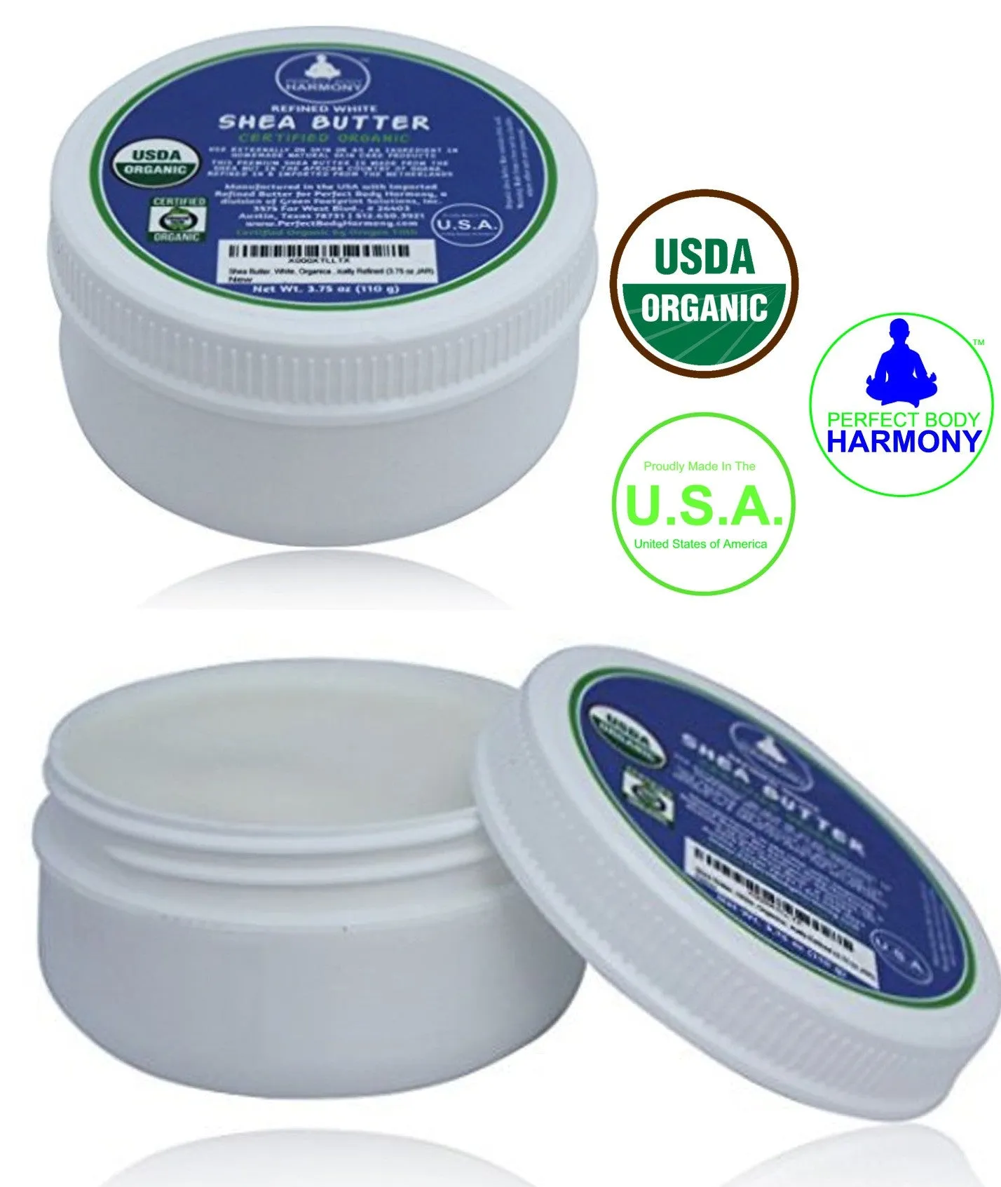 Refined Shea Butter - Certified Organic - Stark White - 3.75 oz Low Profile Jar