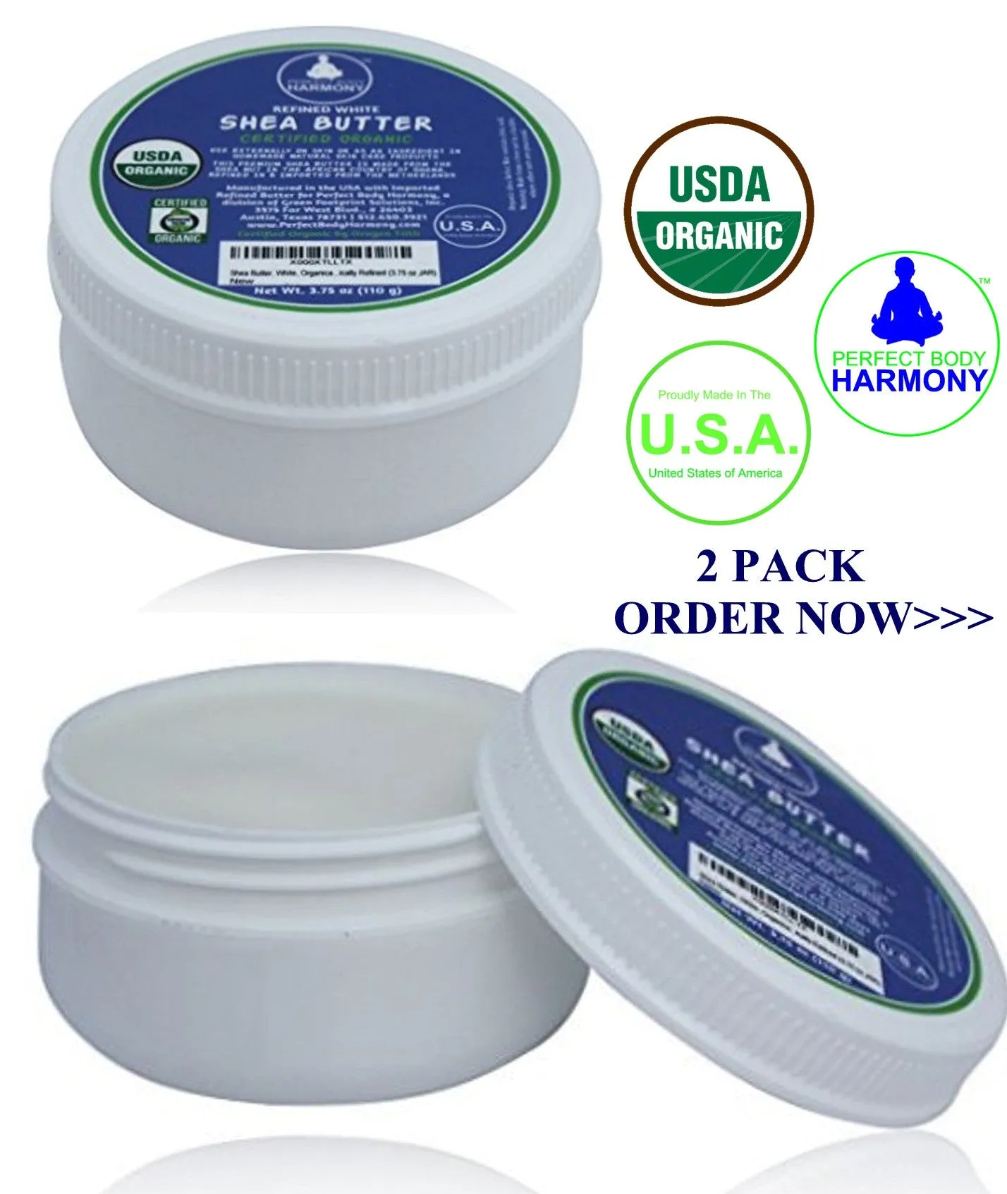 Refined Shea Butter - Certified Organic - Stark White - 3.75 oz Low Profile Jar