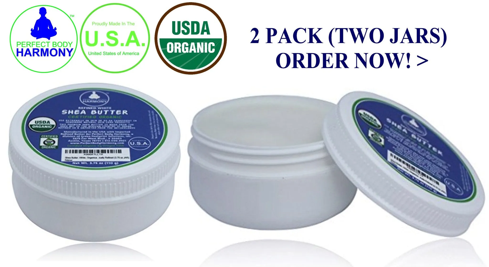 Refined Shea Butter - Certified Organic - Stark White - 3.75 oz Low Profile Jar