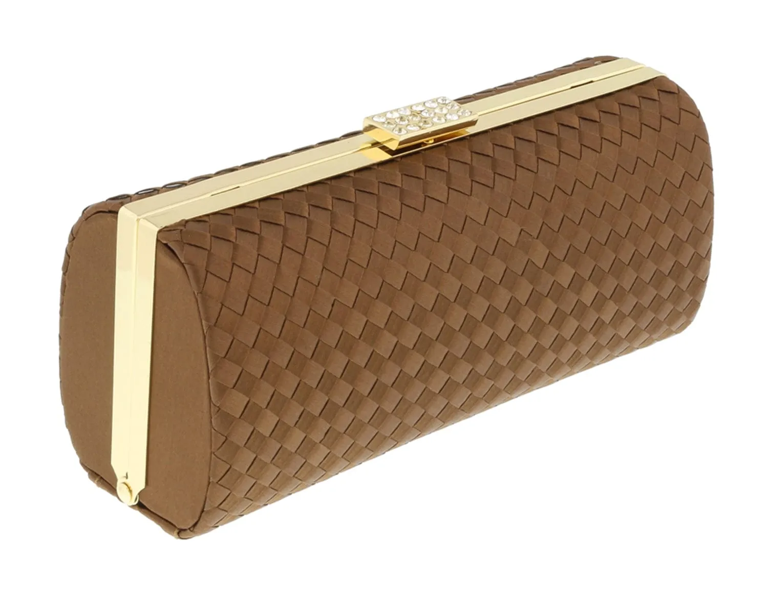 Scheilan  Brown Fabric Weave Box Clutch/Shoulder Bag