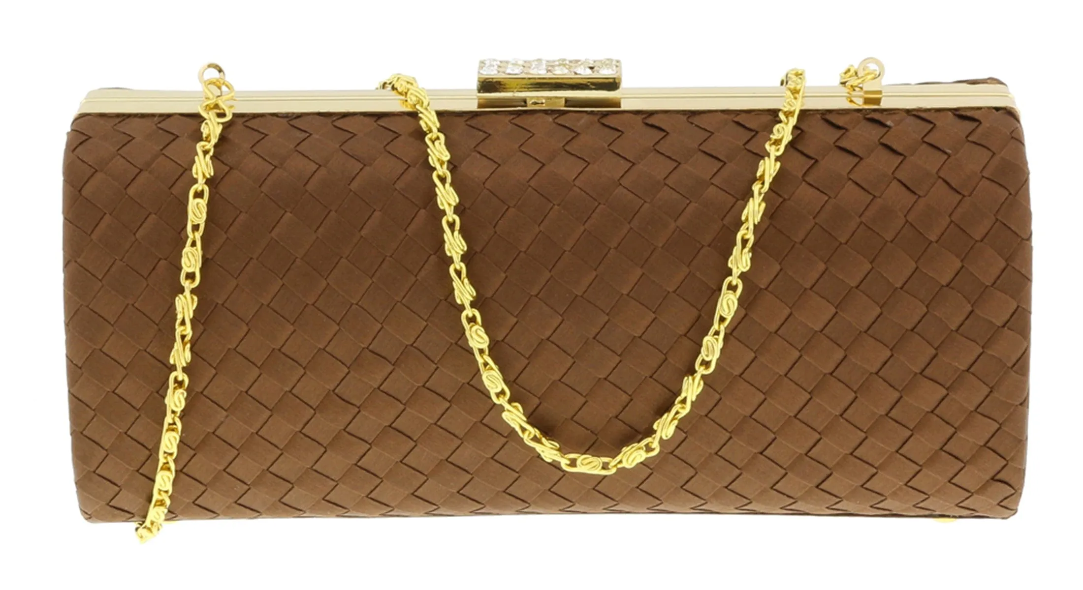 Scheilan  Brown Fabric Weave Box Clutch/Shoulder Bag