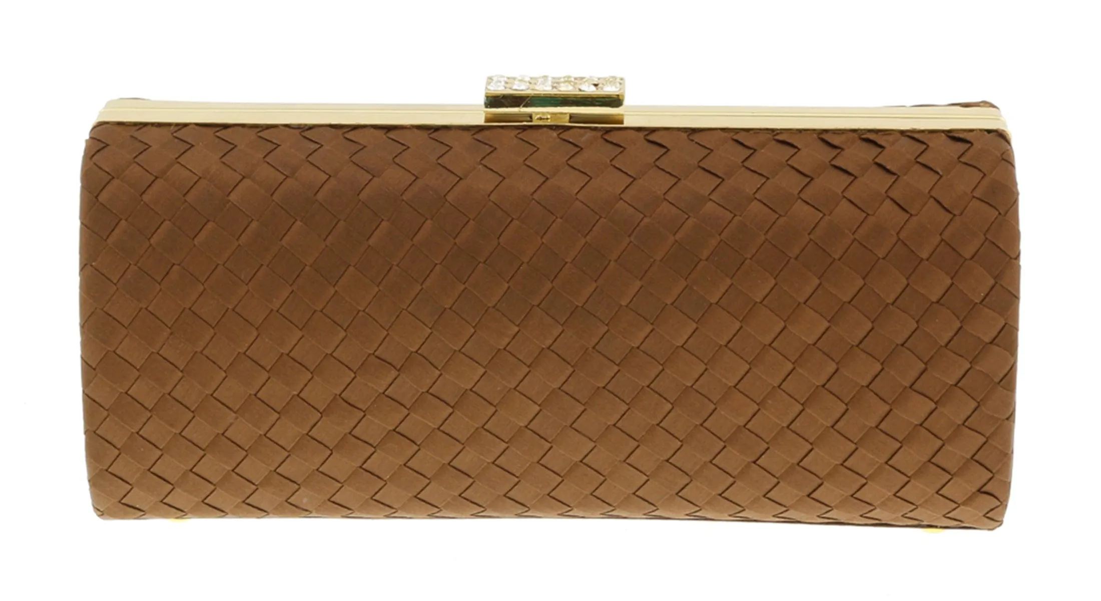 Scheilan  Brown Fabric Weave Box Clutch/Shoulder Bag