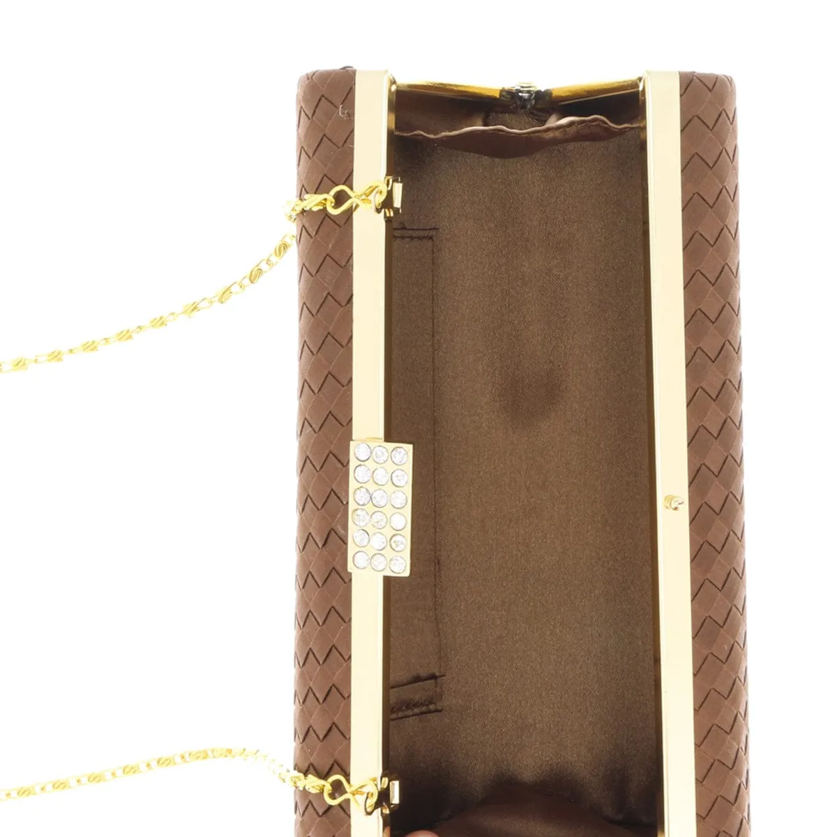 Scheilan  Brown Fabric Weave Box Clutch/Shoulder Bag