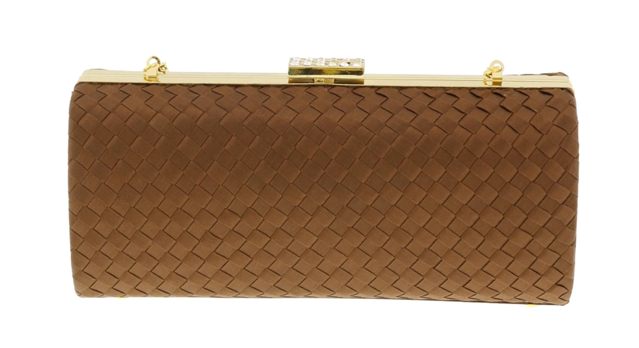 Scheilan  Brown Fabric Weave Box Clutch/Shoulder Bag