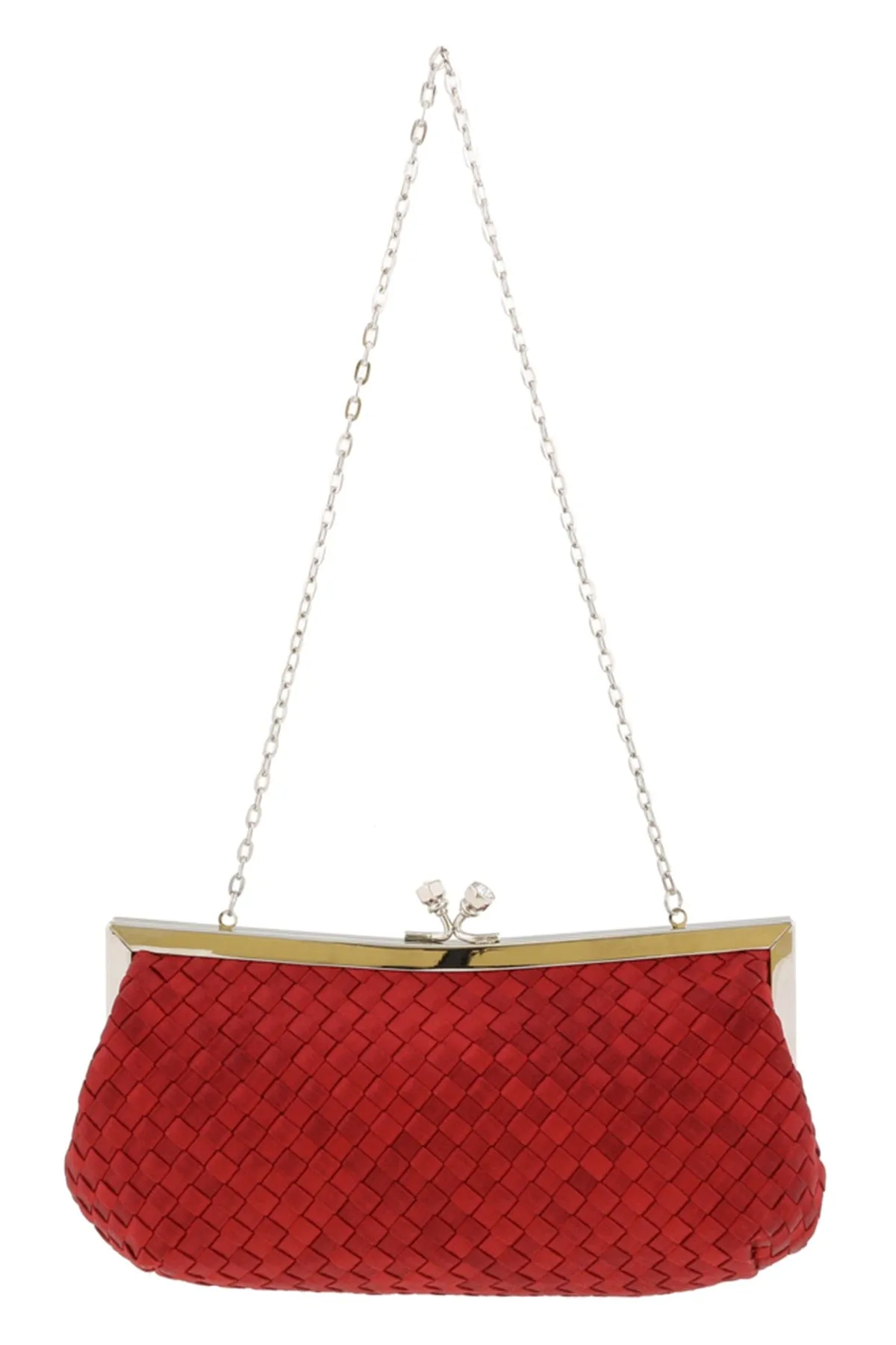 Scheilan  Red Fabric Weave Knot Clutch/Shoulder Bag