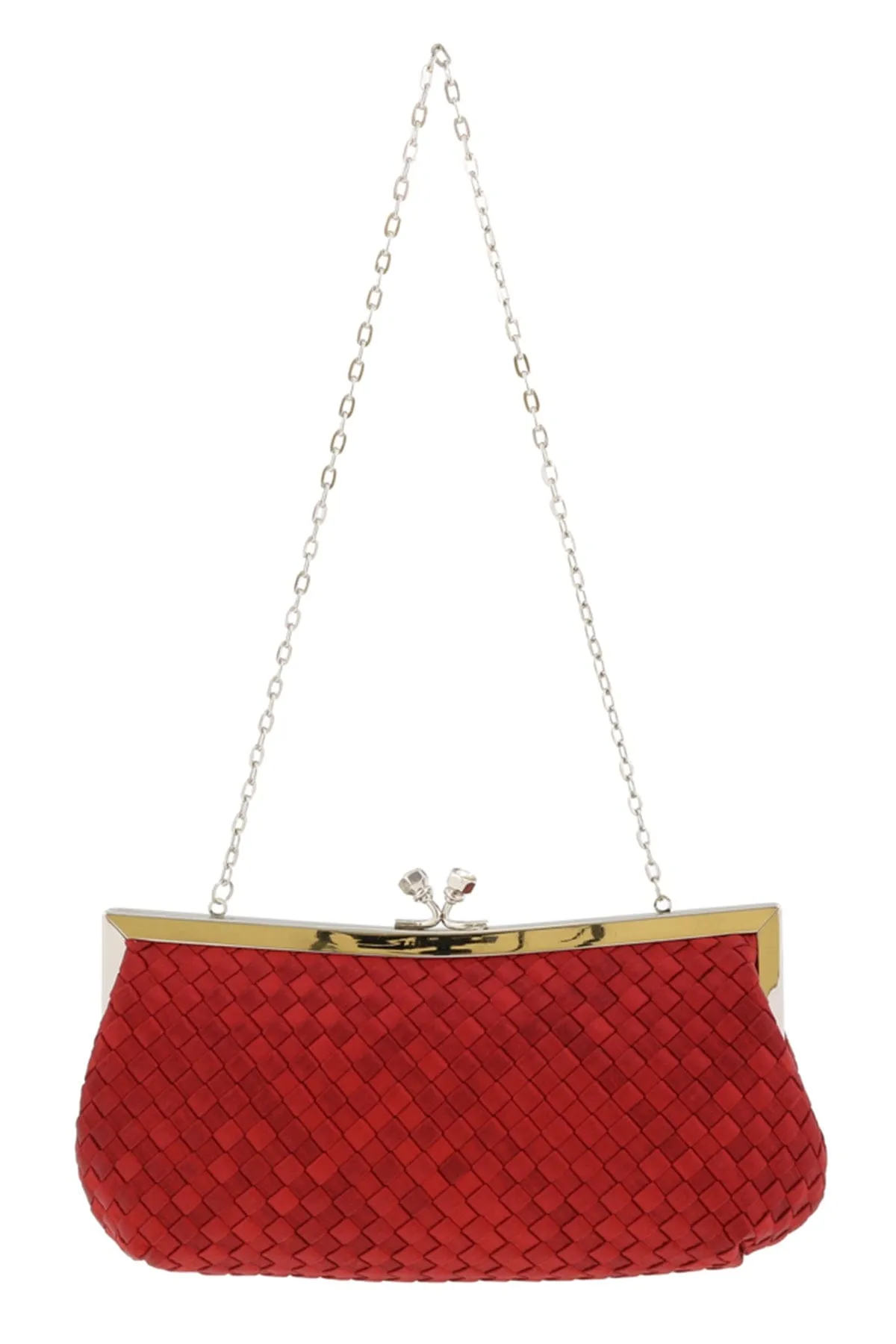 Scheilan  Red Fabric Weave Knot Clutch/Shoulder Bag