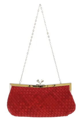 Scheilan  Red Fabric Weave Knot Clutch/Shoulder Bag