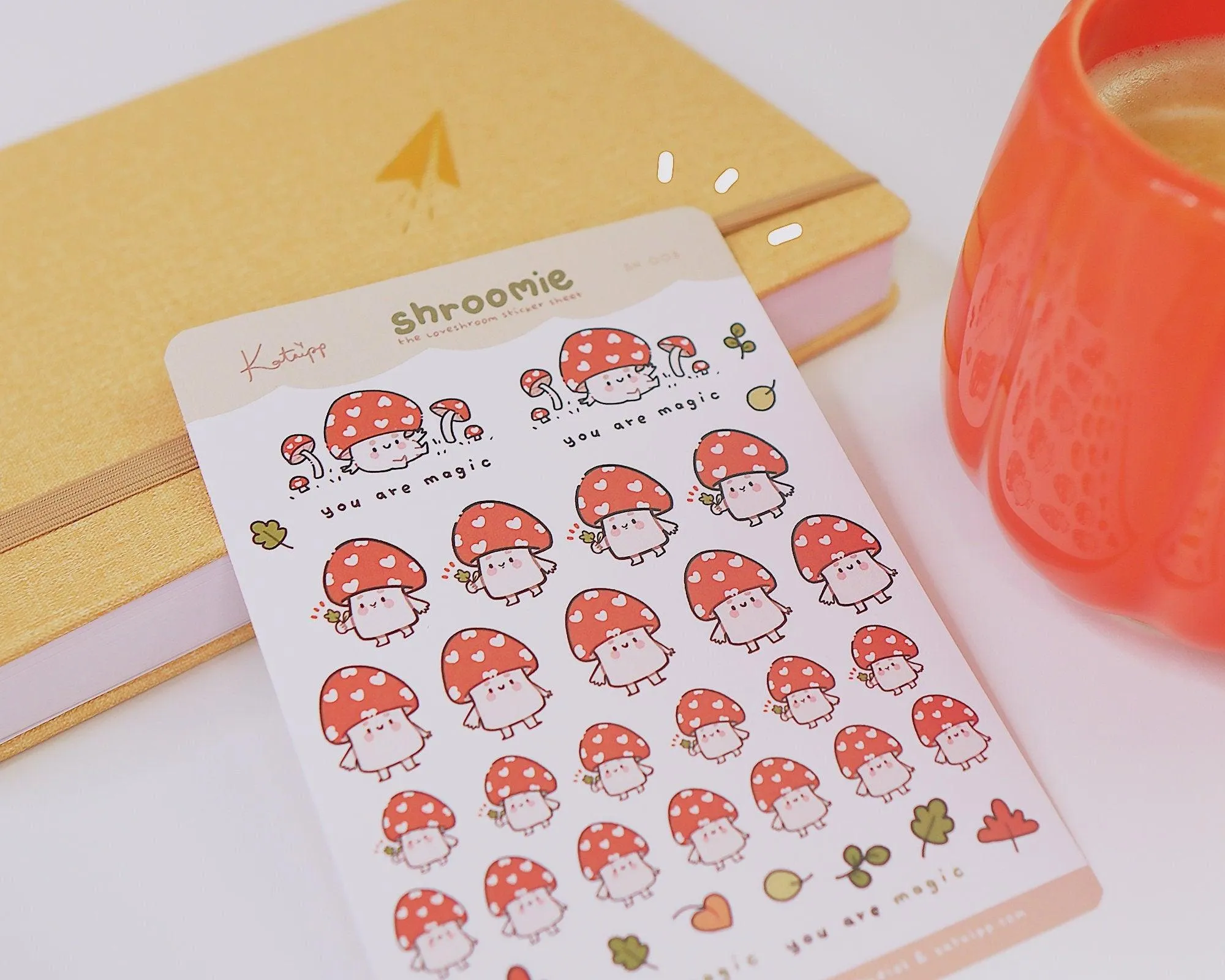 Shroomie the Mushroom Sticker Sheet | Whimsical Kawaii A6 Planner Stickers | Katnipp Stationery | SH 003